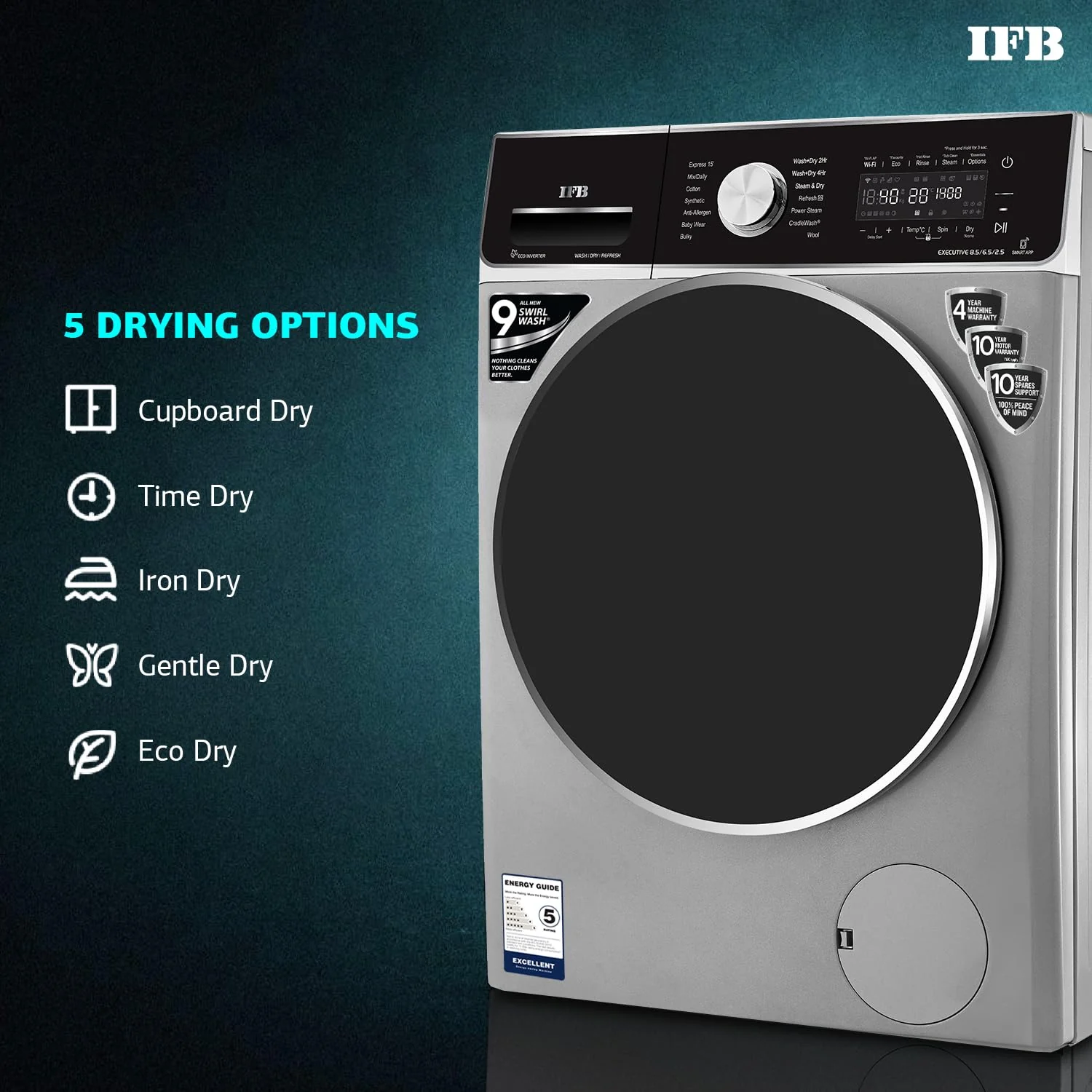 IFB Laundrimagic 3-in-1 8.5/6.5/2.5 Kg Inverter Washer Dryer Refresh(Executive ZXS, Silver) - Image 10