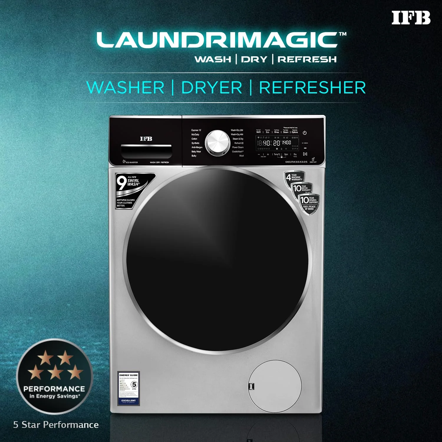 IFB Laundrimagic 3-in-1 8.5/6.5/2.5 Kg Inverter Washer Dryer Refresh(Executive ZXS, Silver) - Image 8