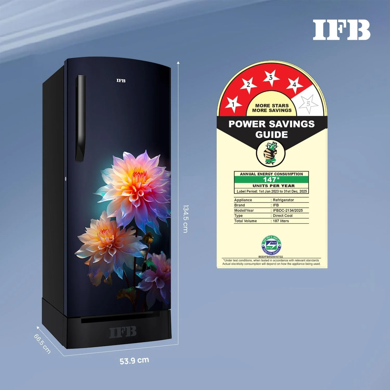 IFB Smart Choice 187L 4 Star Direct Cool Advanced Inverter Single Door Refrigerator (IFBDC-2134DBNED, Divine Bliss-Blue, Humidity Controller, Extraordinary Space with Base Drawer) - Image 2