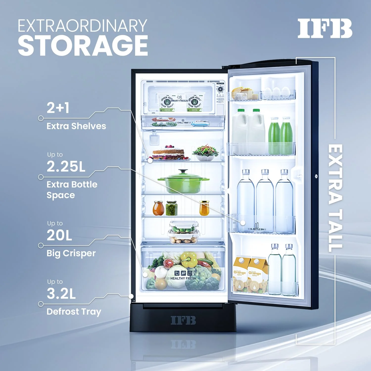 IFB Smart Choice 187L 4 Star Direct Cool Advanced Inverter Single Door Refrigerator (IFBDC-2134DBNED, Divine Bliss-Blue, Humidity Controller, Extraordinary Space with Base Drawer) - Image 4