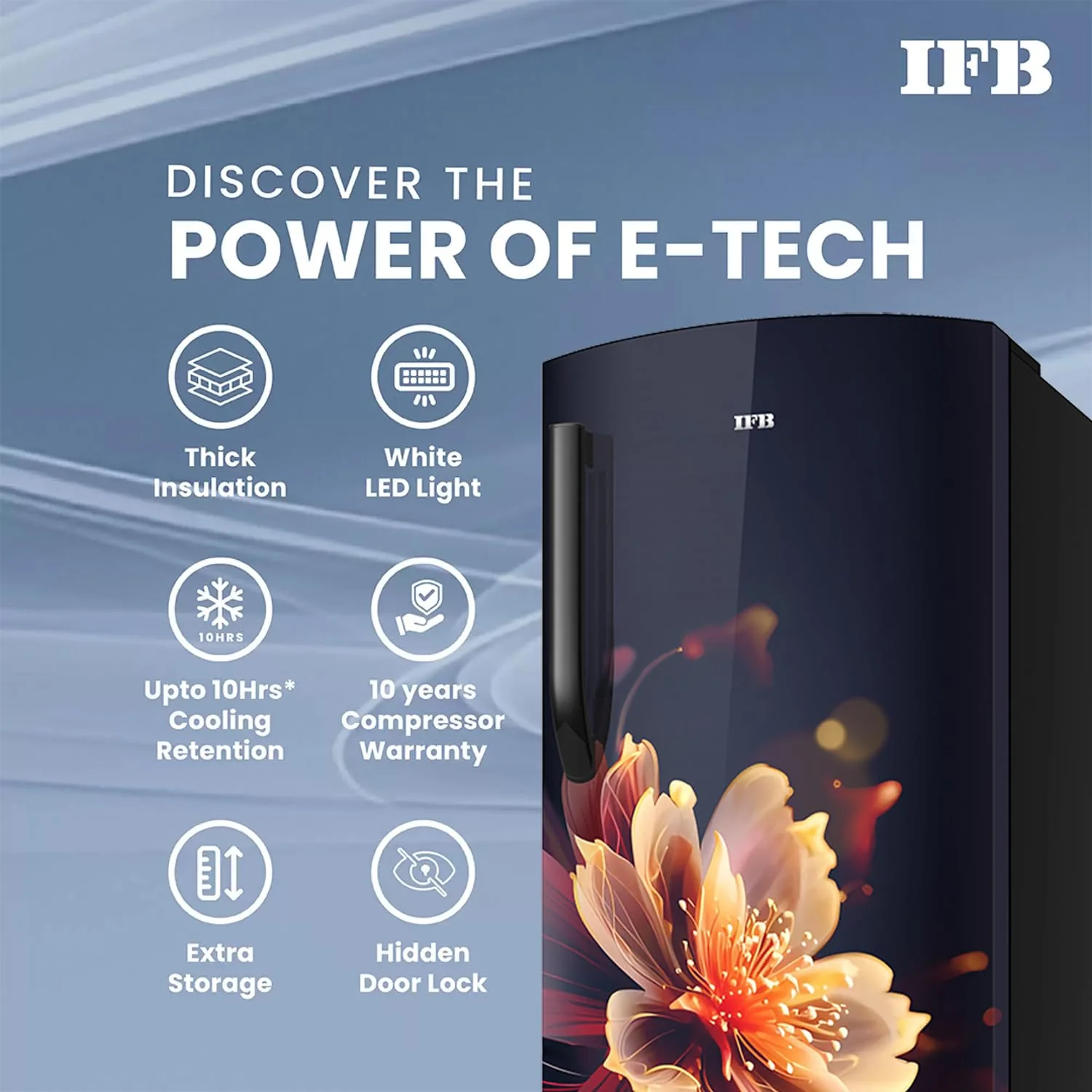 IFB Smart Choice 197L 5 Star Direct-Cool Single Door Refrigerator with Advanced Inverter Compressor (IFBDC-2235DBMED,Mystic Blossom Blue) Extraordinary Storage with Humidity Controller, Base drawer - Image 11