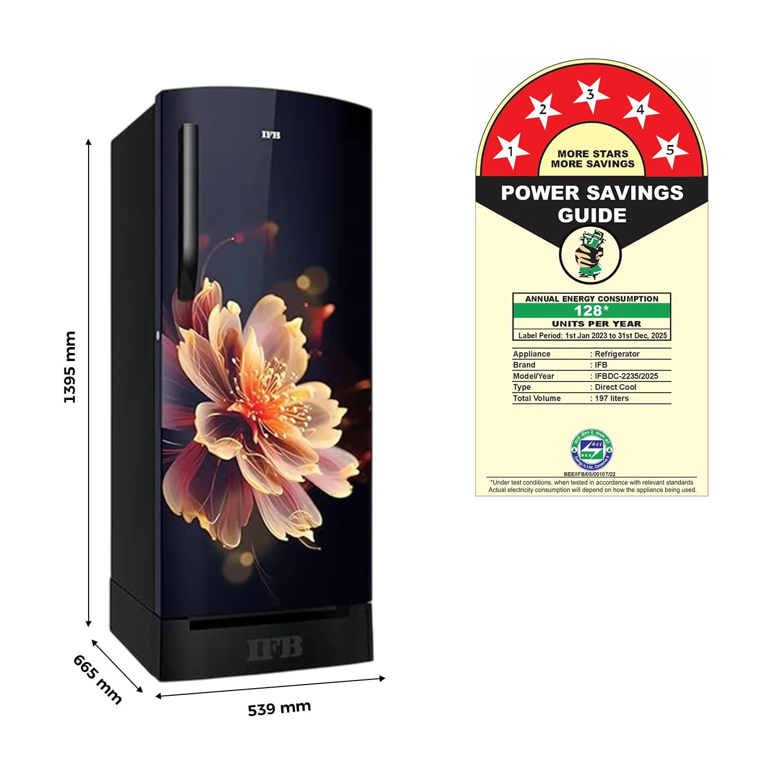 IFB Smart Choice 197L 5 Star Direct-Cool Single Door Refrigerator with Advanced Inverter Compressor (IFBDC-2235DBMED,Mystic Blossom Blue) Extraordinary Storage with Humidity Controller, Base drawer - Image 2