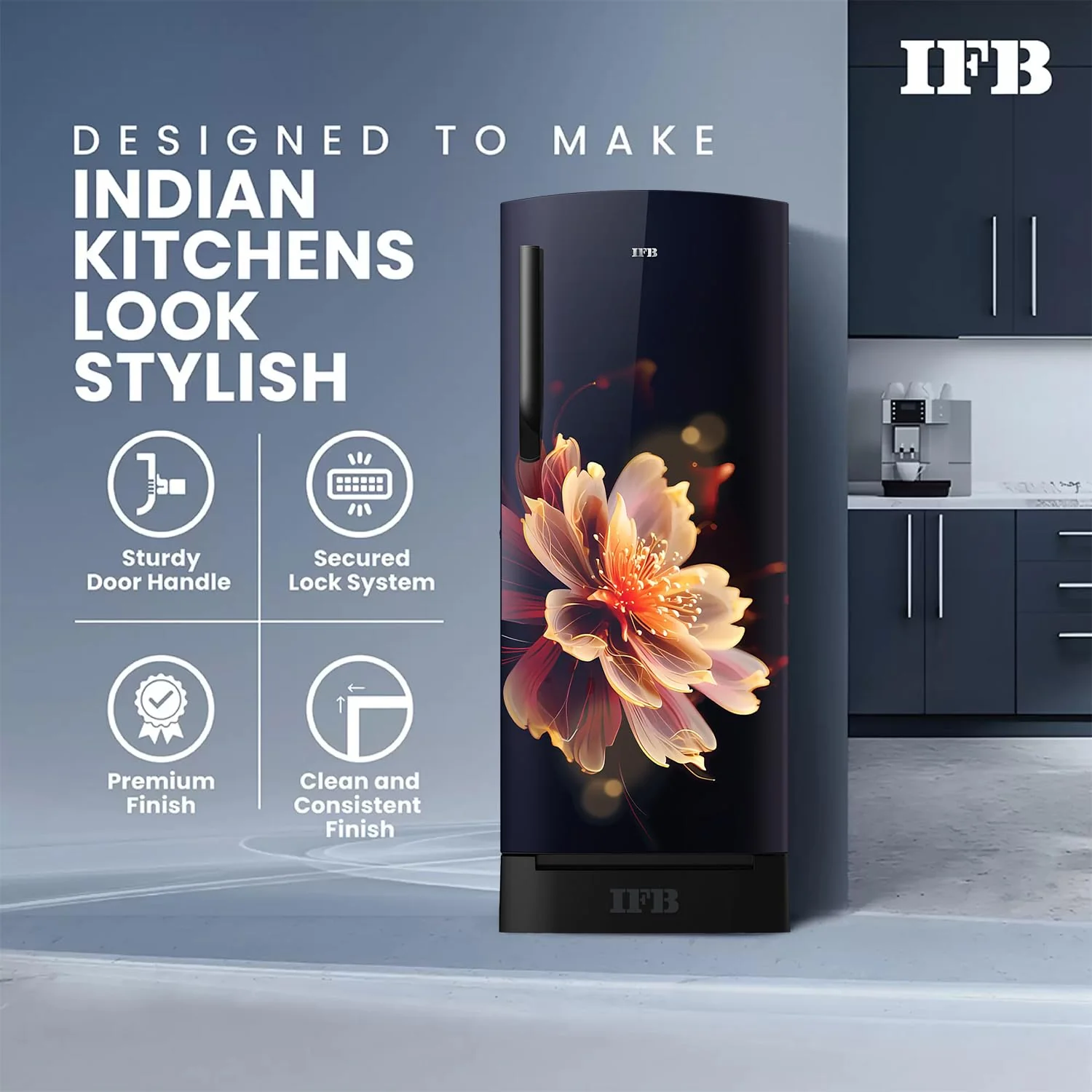 IFB Smart Choice 197L 5 Star Direct-Cool Single Door Refrigerator with Advanced Inverter Compressor (IFBDC-2235DBMED,Mystic Blossom Blue) Extraordinary Storage with Humidity Controller, Base drawer - Image 8