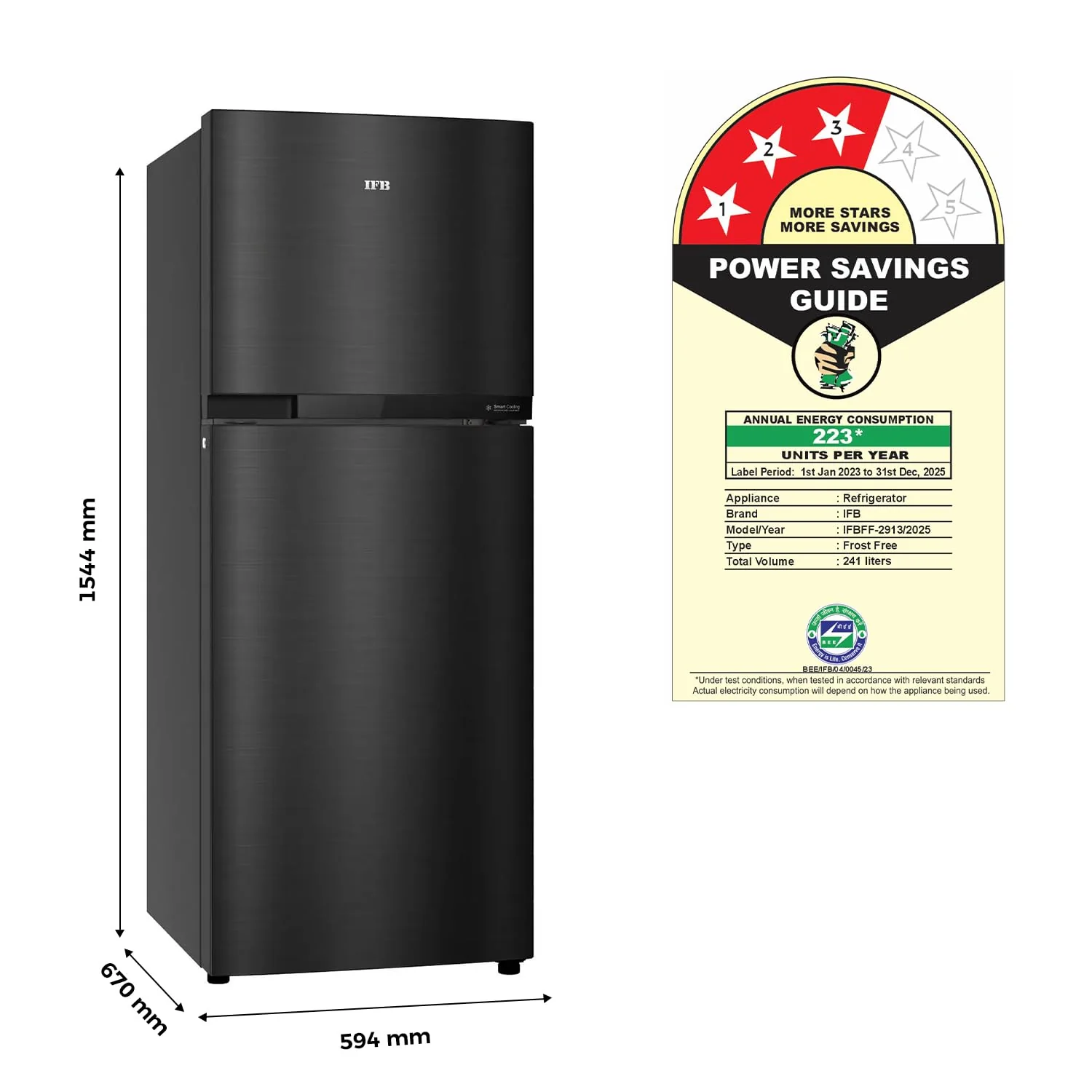 IFB Smart Choice 241L 3 Star Tru Convertible 10-in-1 Advanced Inverter Frost Free Double Door Refrigerator (IFBFF-2913DKSET, Metal Black, 360 Degree Cooling, Extraordinary Space) - Image 2