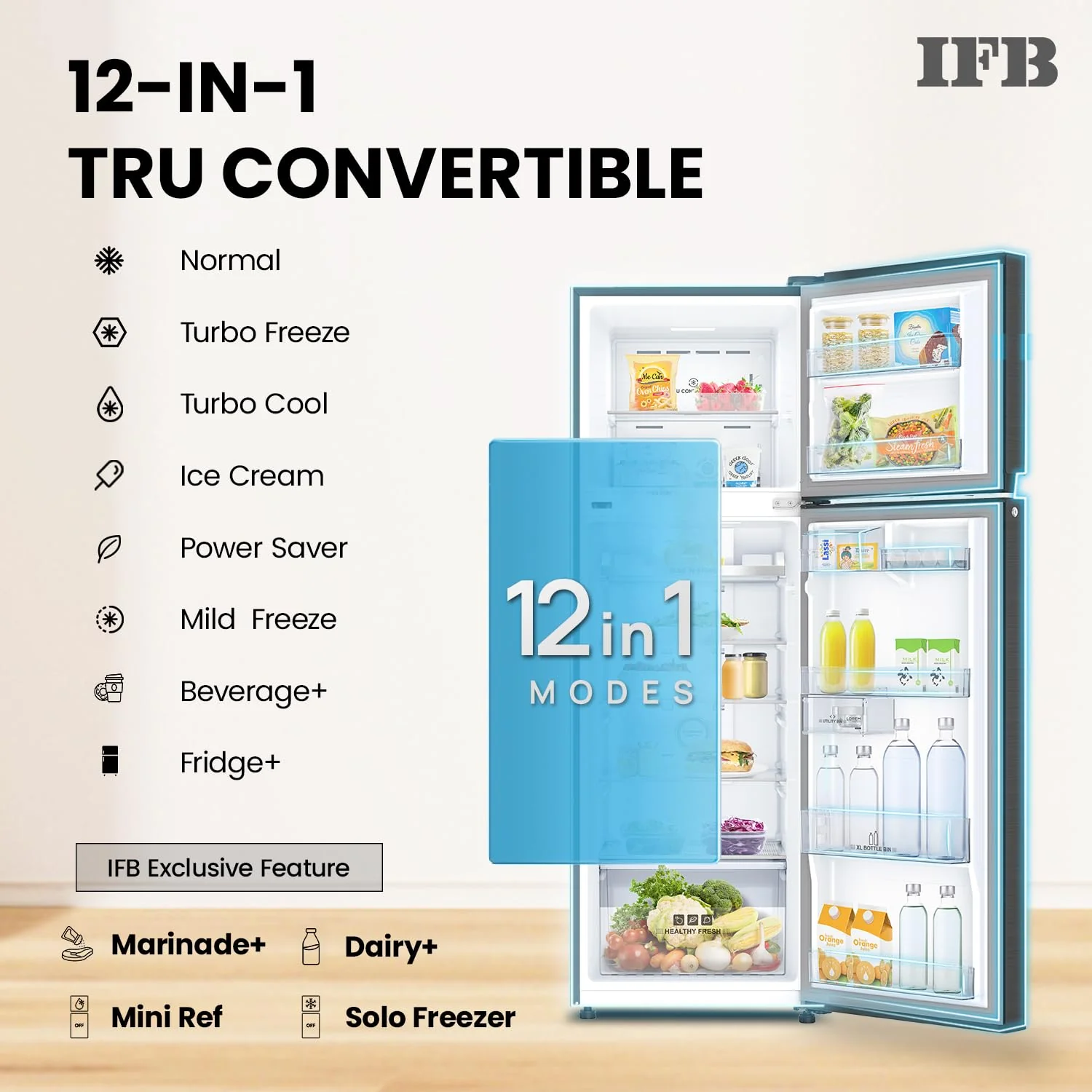 IFB Smart Choice 331L, 3 Star, Tru Convertible 12-in-1, Advanced Inverter Compressor, Frost Free Double Door Refrigerator, WiFi Enabled, 4-Year Machine Warranty (IFBFF-3833DKSETU, Metal Black) - Image 11