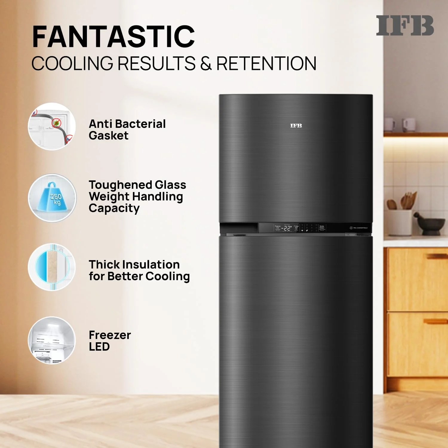 IFB Smart Choice 331L, 3 Star, Tru Convertible 12-in-1, Advanced Inverter Compressor, Frost Free Double Door Refrigerator, WiFi Enabled, 4-Year Machine Warranty (IFBFF-3833DKSETU, Metal Black) - Image 4