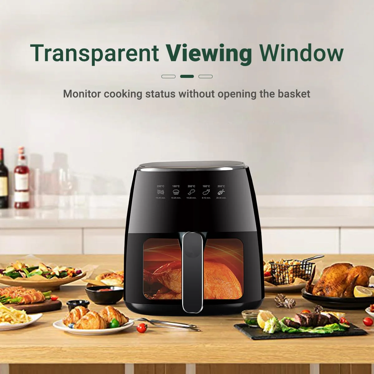 INALSA Air Fryer for Home|5.5 liter Capacity|Visible Window &amp; Internal Light|1600 W with Smart AirCrisp Technology|6-In-1 Appliance With 8 Preset Menu &amp; Digital Display (Tasty fry DW5.5) Black - Image 4