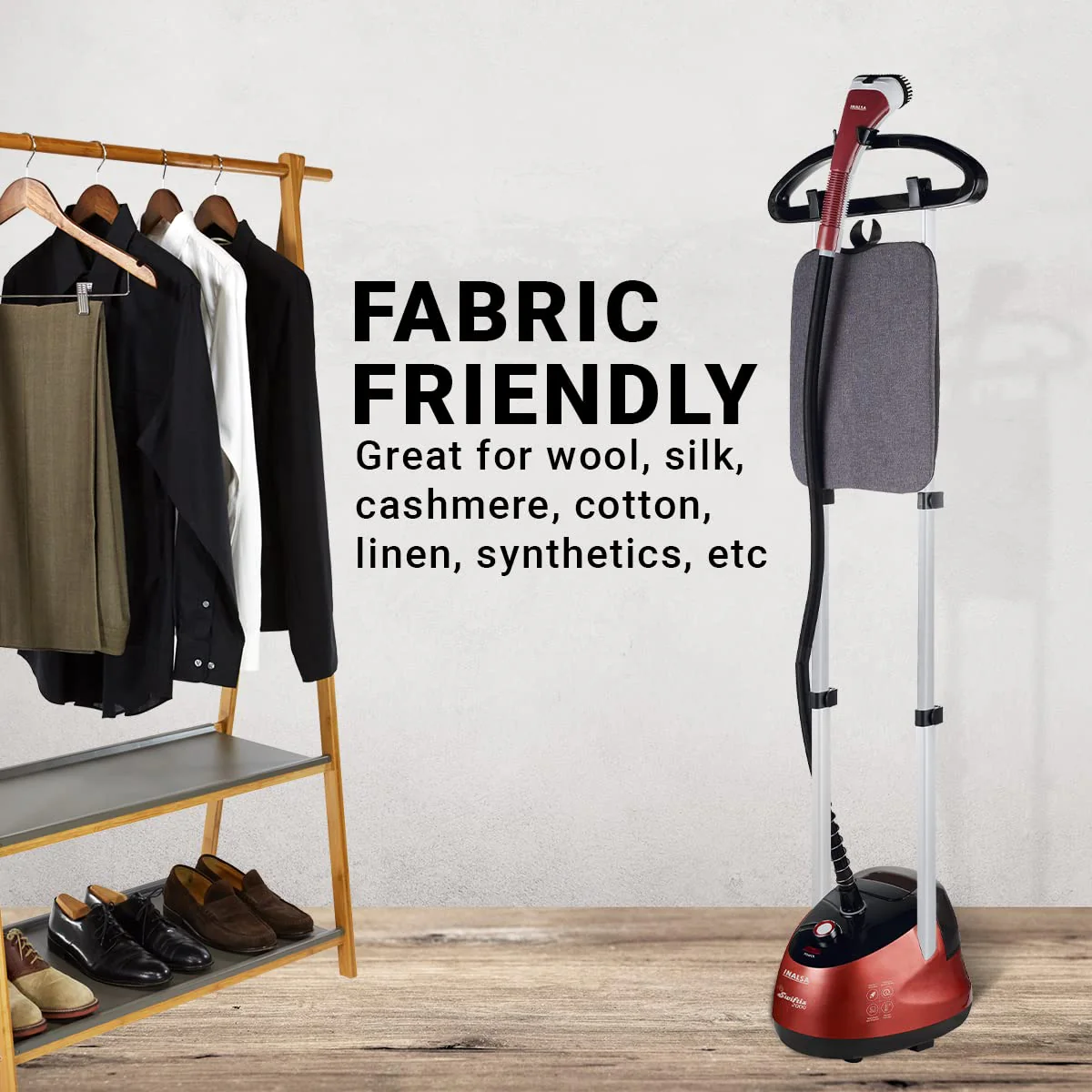 INALSA Standing Garment Steamer 2000 W|Double Pole With 90° & 180° Adjustable Ironing Board |Adjustable Pole Height|2.2 L Water Tank|45 Sec Heat Up Time|32g/min Steam Output |2 Y Warranty,Swiftix 2000 - Image 4