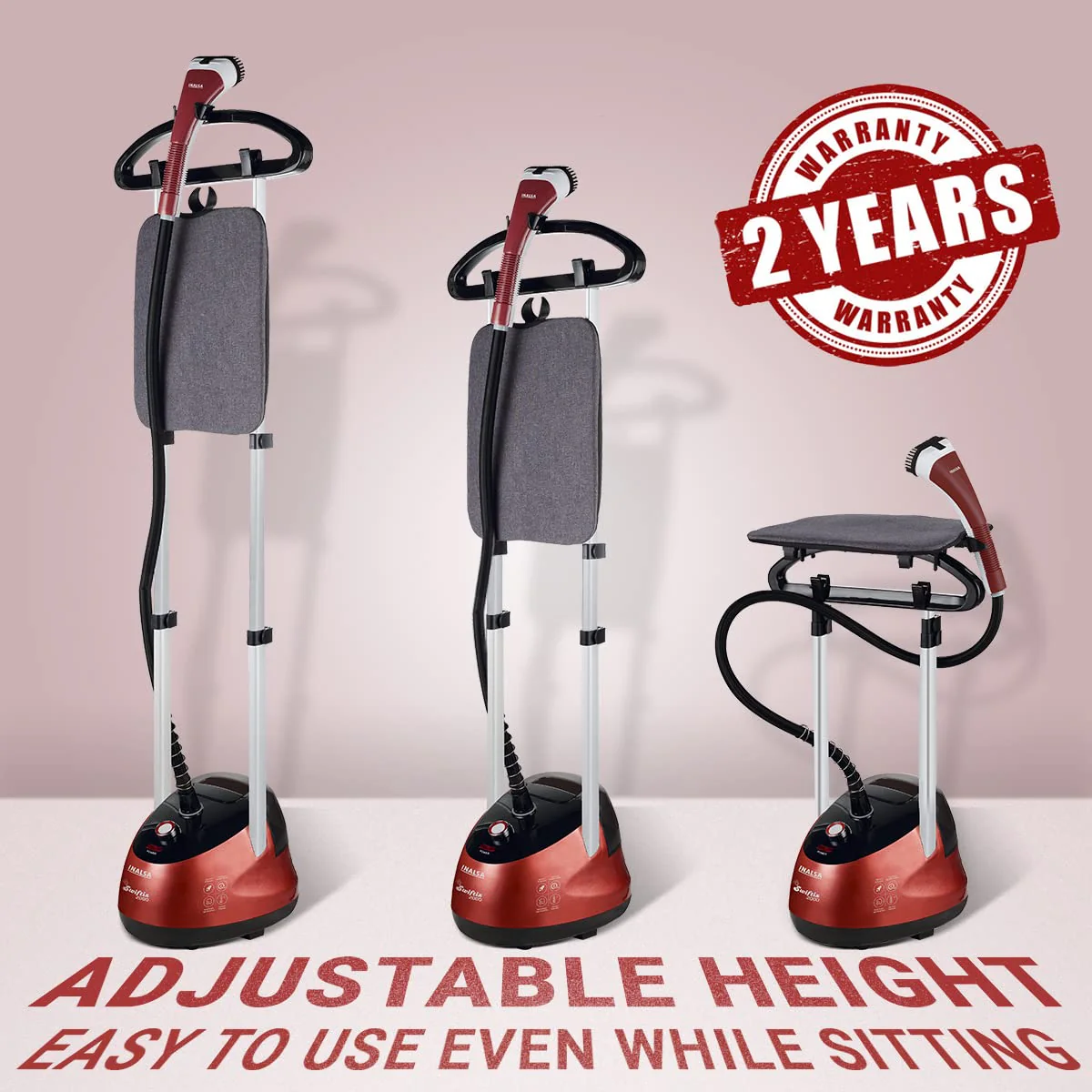 INALSA Standing Garment Steamer 2000 W|Double Pole With 90° & 180° Adjustable Ironing Board |Adjustable Pole Height|2.2 L Water Tank|45 Sec Heat Up Time|32g/min Steam Output |2 Y Warranty,Swiftix 2000 - Image 8