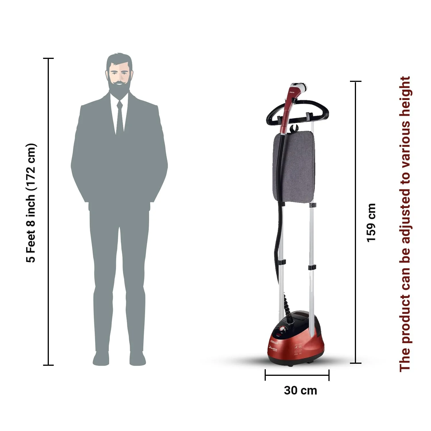 INALSA Standing Garment Steamer 2000 W|Double Pole With 90° & 180° Adjustable Ironing Board |Adjustable Pole Height|2.2 L Water Tank|45 Sec Heat Up Time|32g/min Steam Output |2 Y Warranty,Swiftix 2000 - Image 9