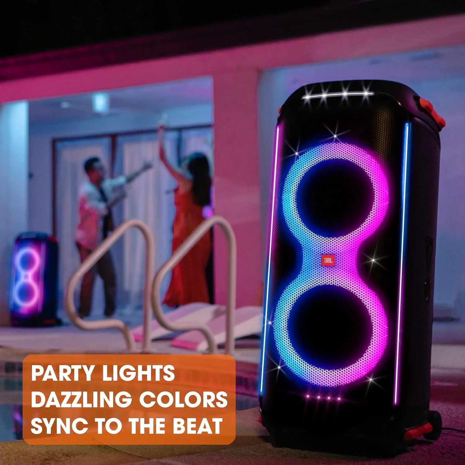JBL PartyBox 710 Bluetooth Party Speaker with Dynamic Music Synced Flashing Club Pattern Lightshow, Pro Sound, Splashproof, PartyBox App Personalisation,Guitar and Mic Input(800 Watt RMS, Black) - Image 3