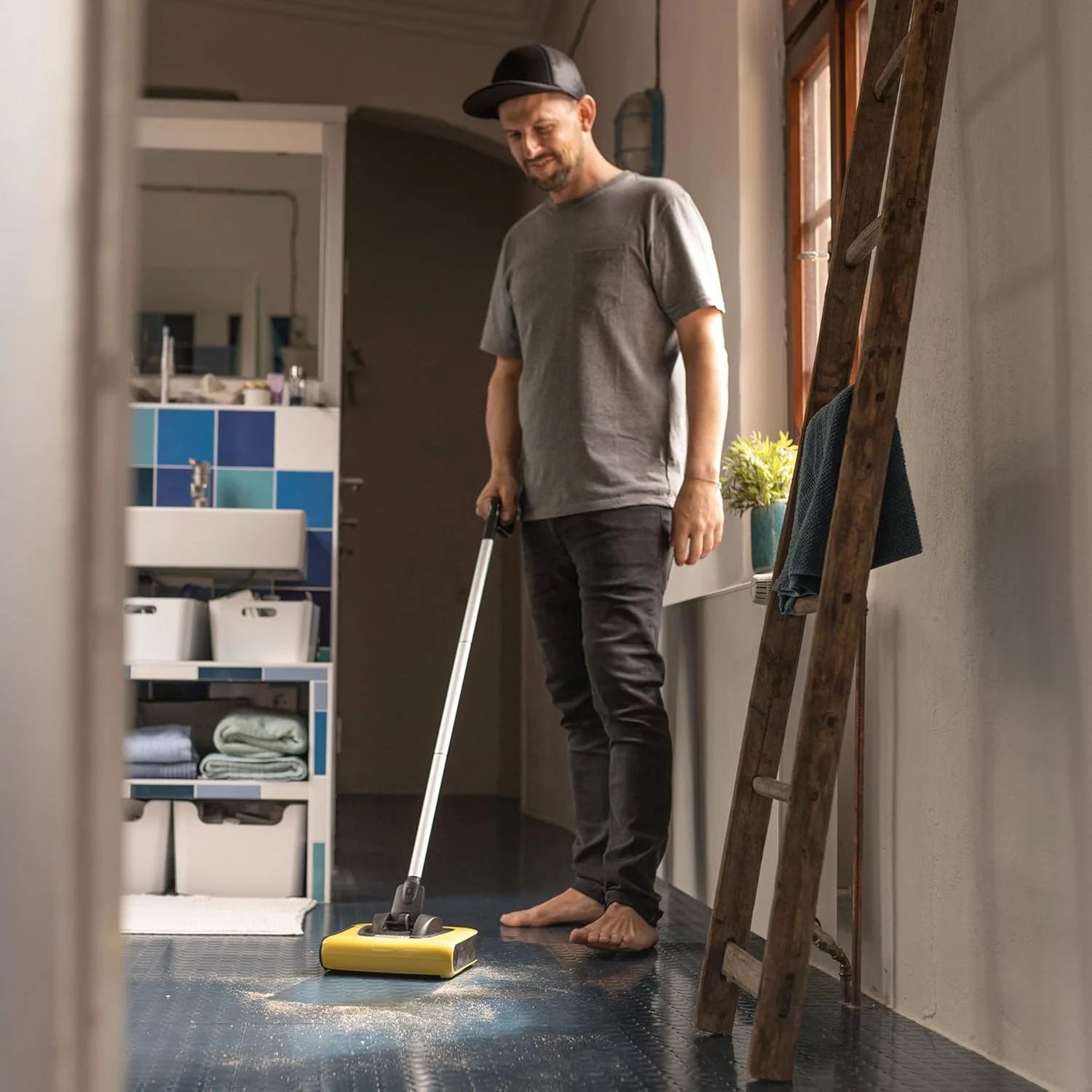 KARCHER Cordless Electric Broom KB 5, Contactless Waste Container, Automatic on/Off Switch, Reliable Floor and Carpet Cleaning (Yellow and Black) - Image 5