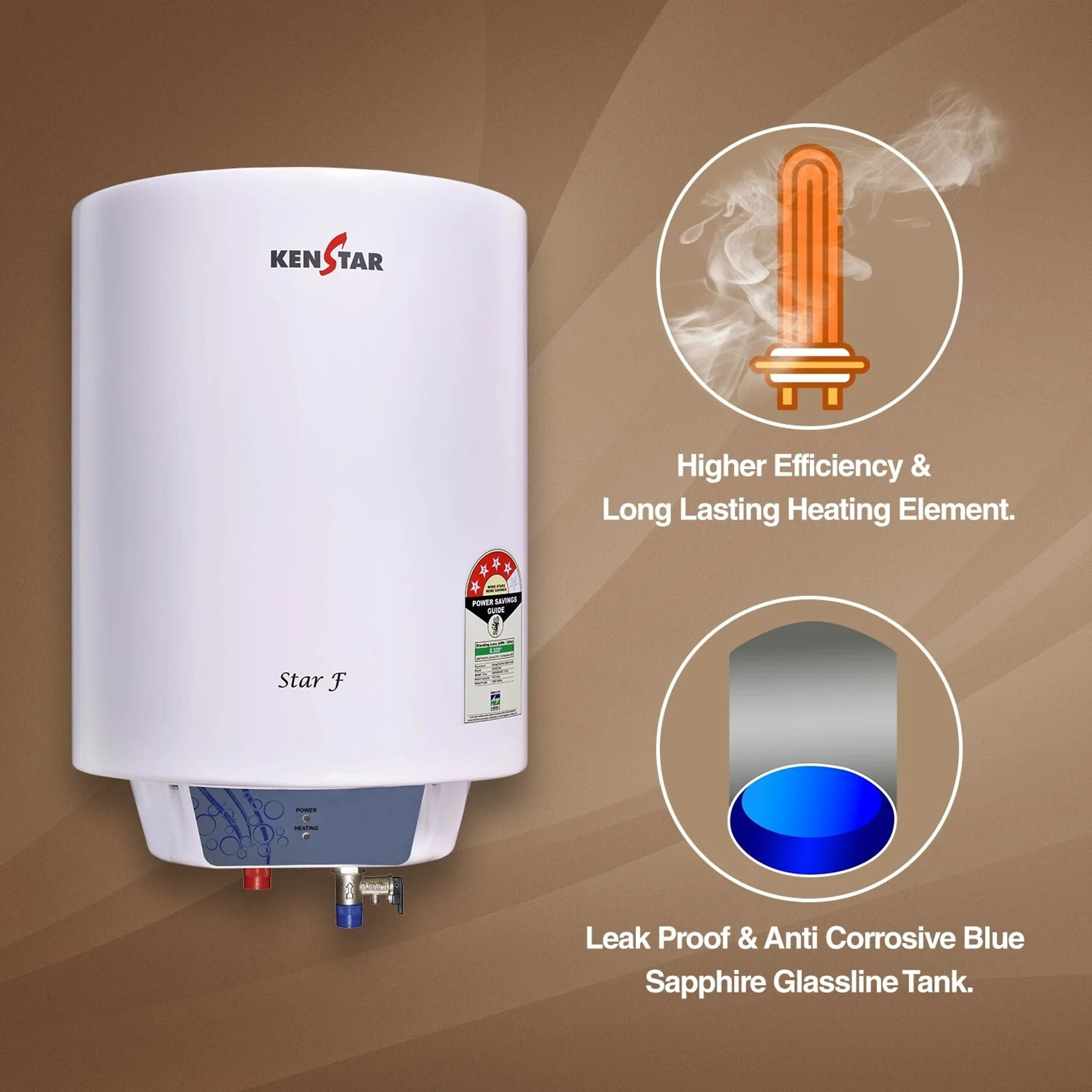 Kenstar STAR F 25L Storage Water Geyser, 4 Star Rated, Glass Lined Tank, 2000W (Open box / without box) - Image 2