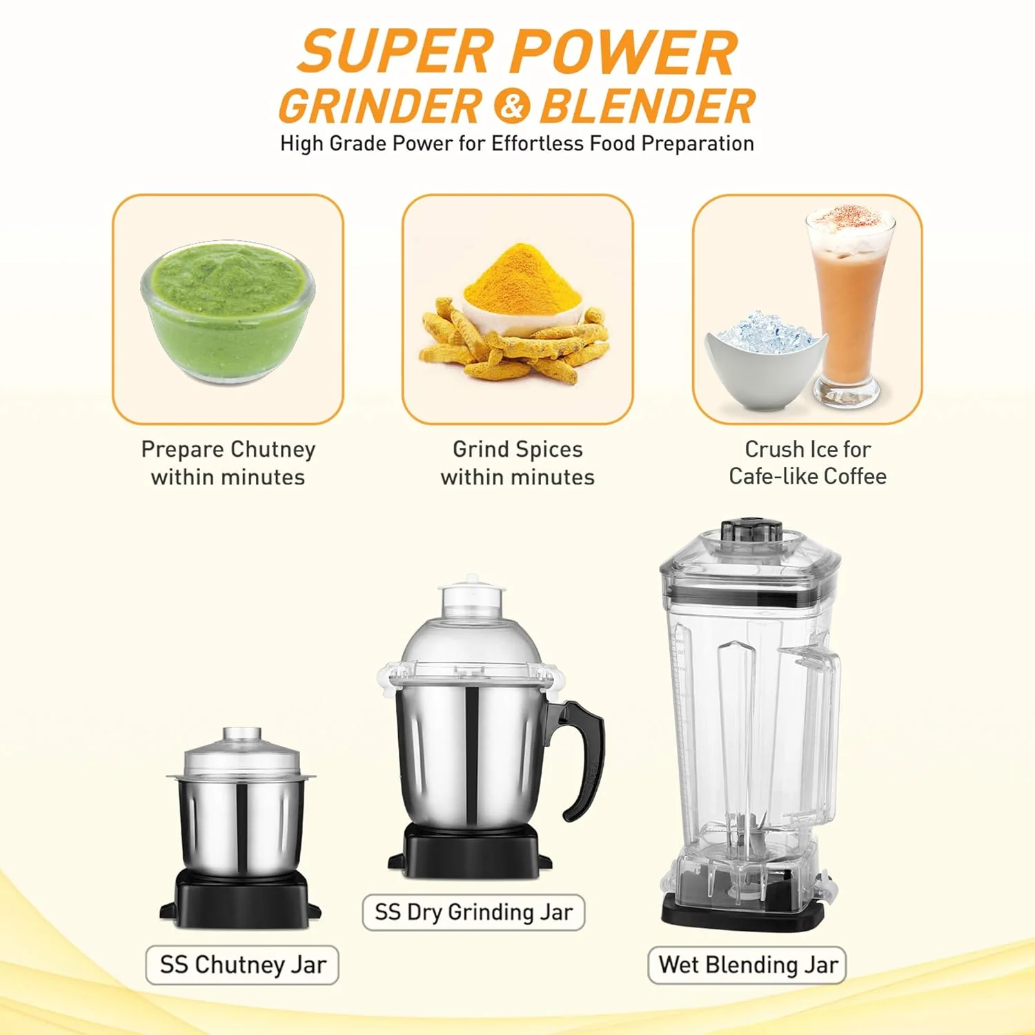 KENT 16083 1200 W Juicer Mixer Grinder  (SUPER POWER GRINDER &amp; BLENDER | 3 Jars | Steel, Clear) - Image 4