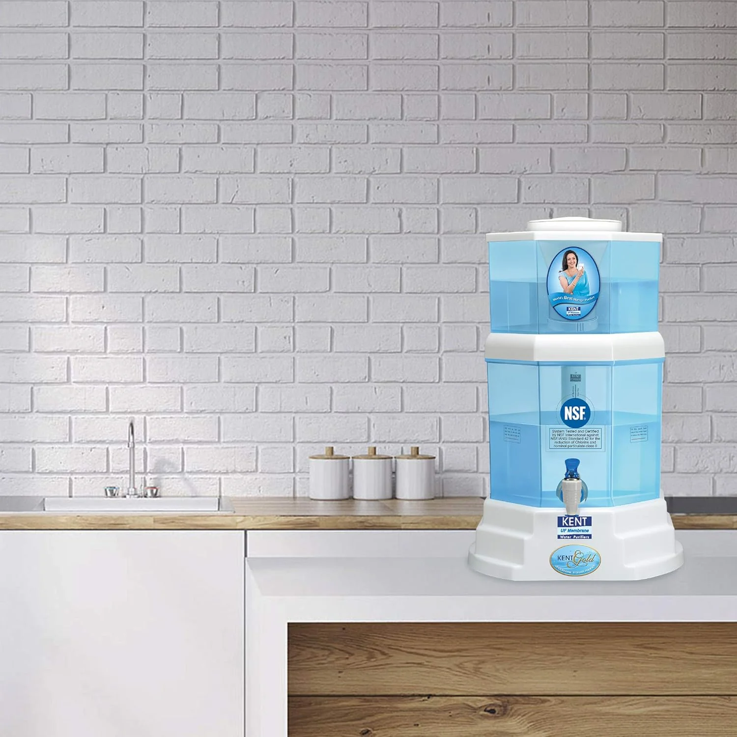 KENT Gold Gravity Water Purifier | UF Technology Based | Non-Electric & Chemical Free | Counter Top | 20L Storage | White - Image 3
