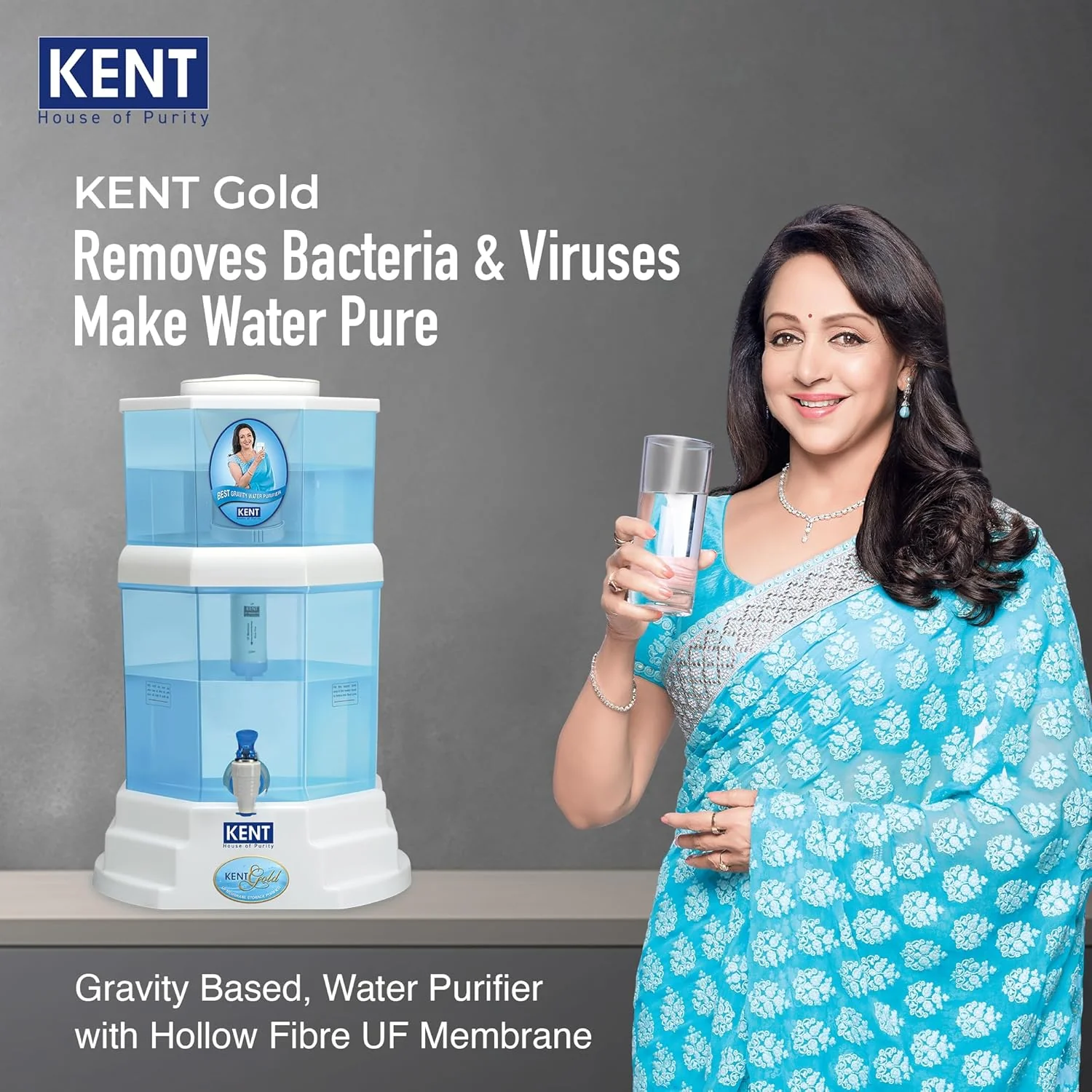 KENT Gold Gravity Water Purifier | UF Technology Based | Non-Electric & Chemical Free | Counter Top | 20L Storage | White - Image 4