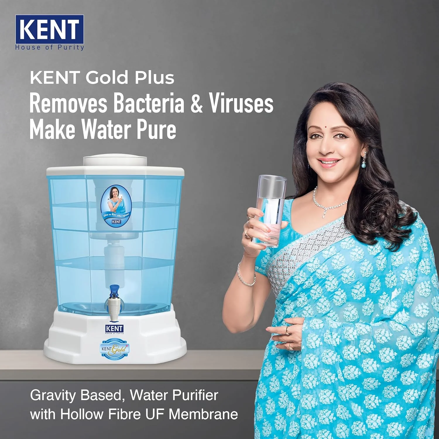 KENT Gold Plus Gravity Water Purifier | UF Technology Based | Non-Electric & Chemical Free | Counter Top | 20L Storage | White - Image 3