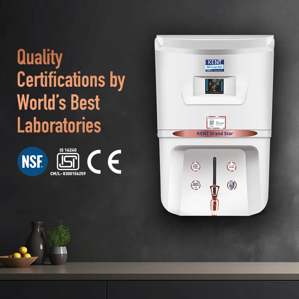 KENT Grand Star RO Water Purifier | RO+UV+UF+Alkaline+Copper+TDS Control+UV LED Tank | .0001 Micron RO Membrane | Auto Flush Feature | 9L Tank | 20 LPH | Ideal for Borewell/Tanker/Municipal Water - Image 5