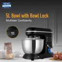 KENT Stand Mixer 1300W ideal To Whisk Mix&Knead 5L Bowl 6 SpeedSetting&PulseFunction Stainless Steel Continuous Dough Maker (Black, Silver) - Image 5