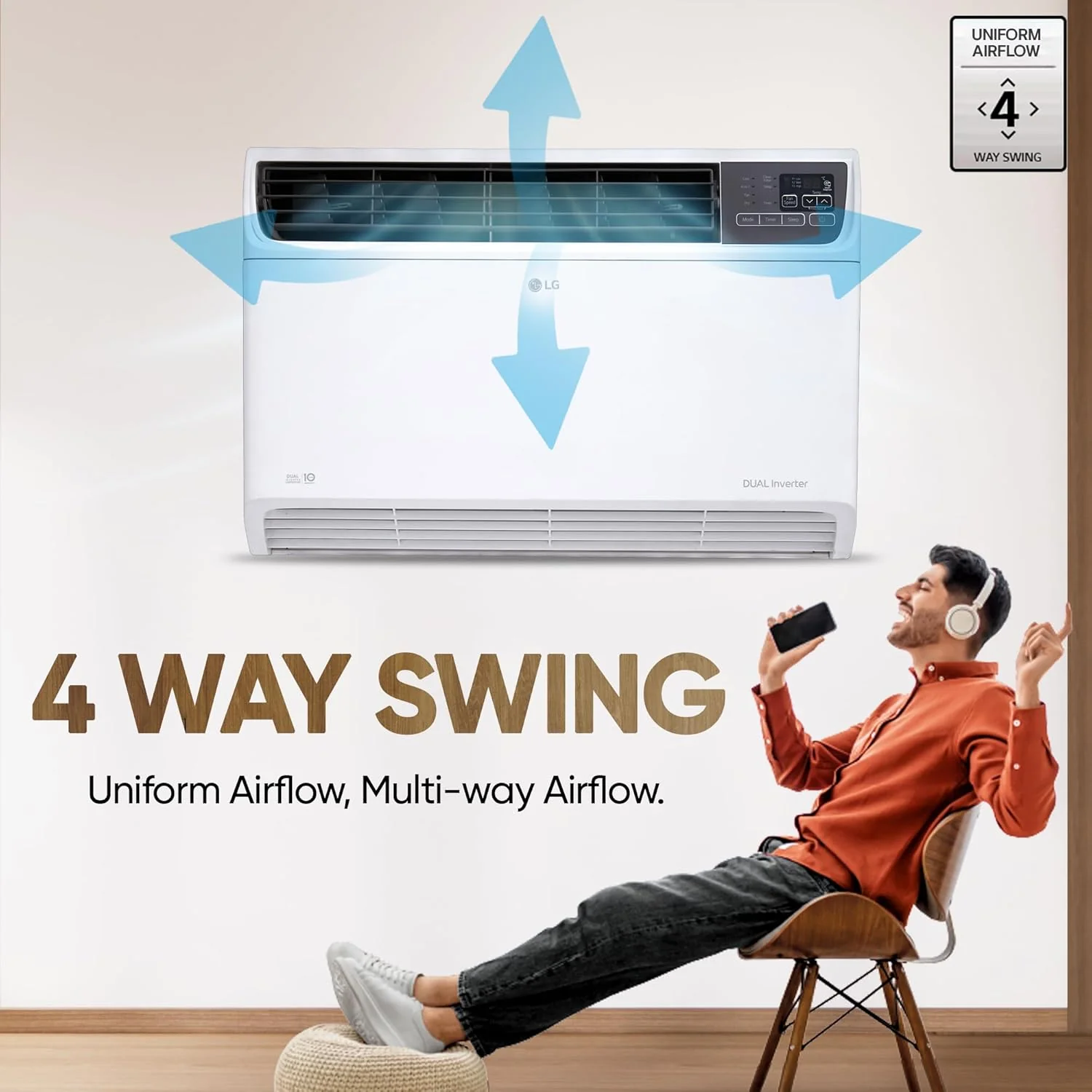 LG 1.5 Ton 3 Star DUAL Inverter Window AC (Copper, Convertible 4-in-1 cooling, 4 Way Air Swing, HD Filter, UW-Q18WUXA, White) - Image 3