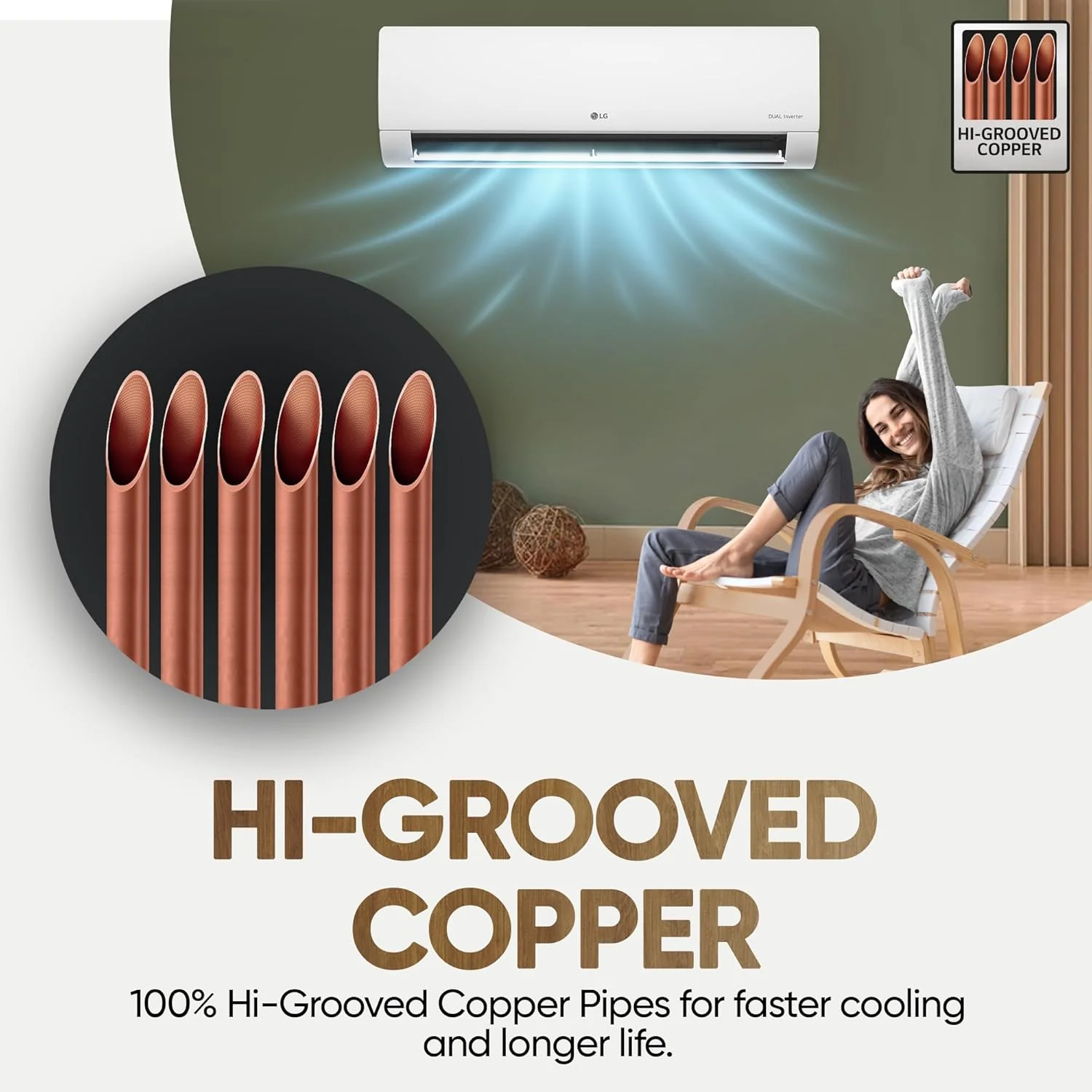 LG 1.5 Ton 3 Star Hot & Cold, DUAL Inverter Split AC (Copper, Convertible 5-in-1, VIRAAT Mode, 4 Way Swing, HD Filter with Anti-Virus Protection, US-H18VNXE, White) - Image 5