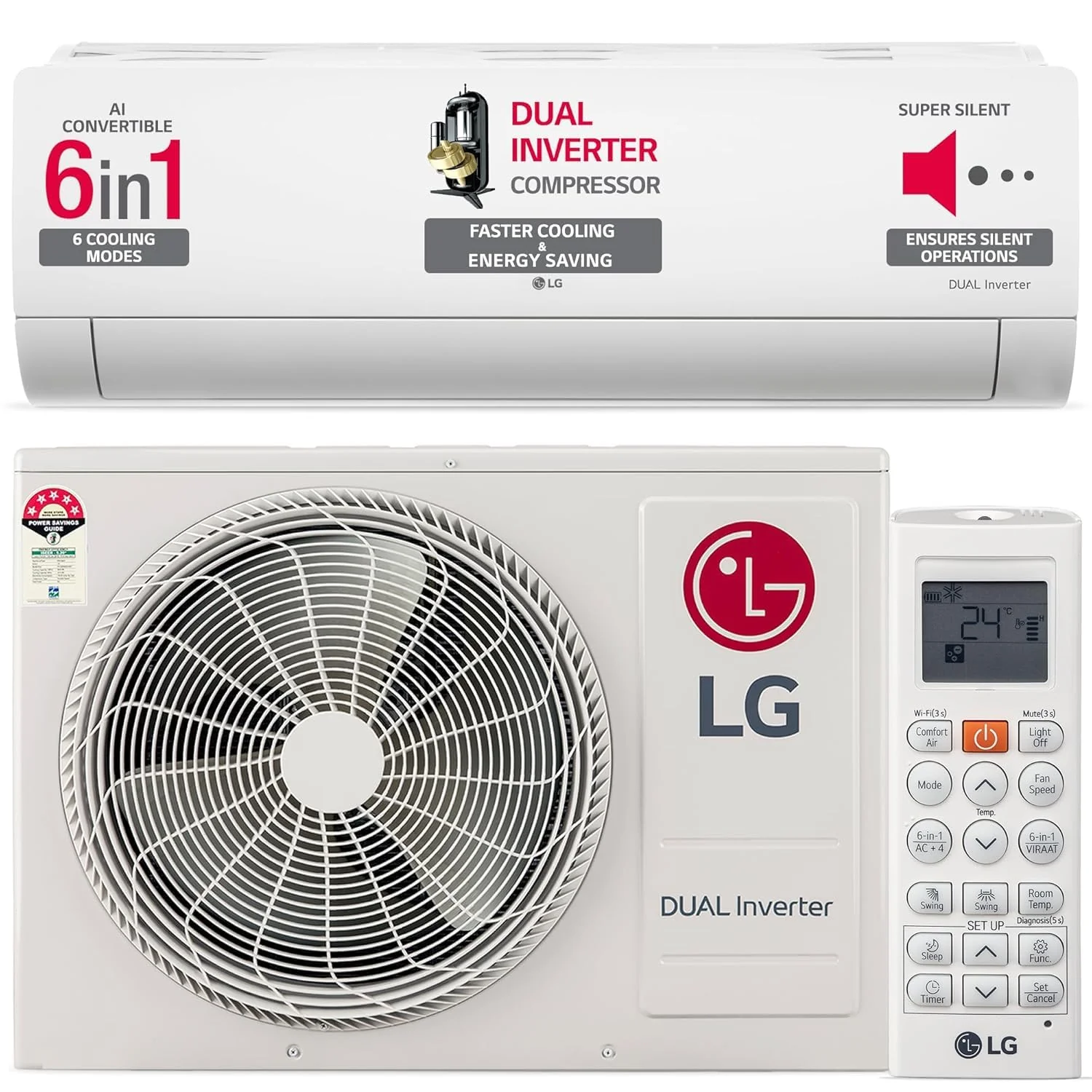 LG 1.5 Ton 5 Star AI DUAL Inverter Split AC (Copper, AI Convertible 6-in-1 Cooling, 4 Way Swing, HD Filter with Anti-Virus Protection, 2024 Model, US-Q19ENZE, White) - Image 8