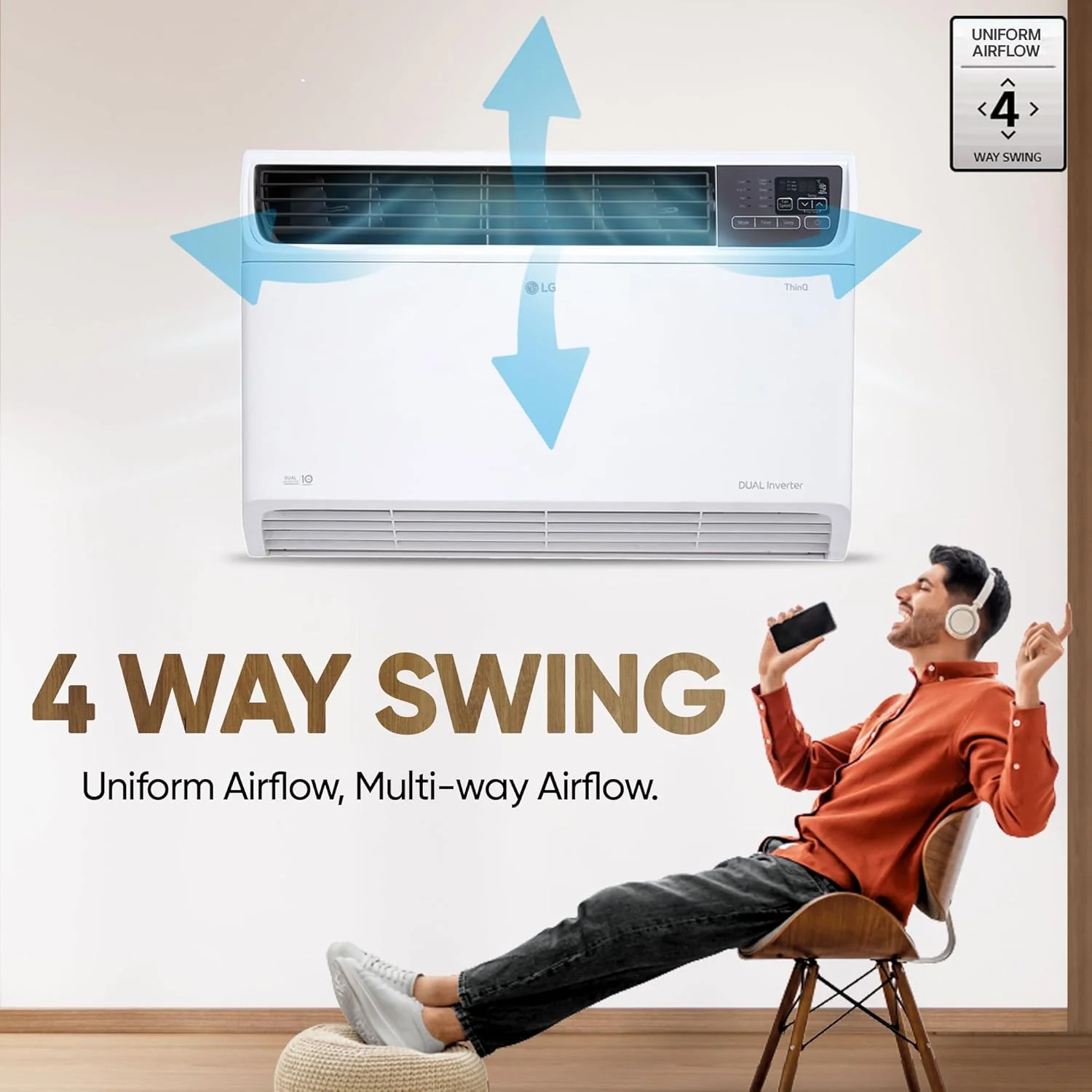 LG 1.5 Ton 5 Star Wi-Fi DUAL Inverter Window AC (Copper, Convertible 4-in-1 cooling, 4 Way Air Swing, HD Filter, UW-Q18WWZA, White) - Image 6