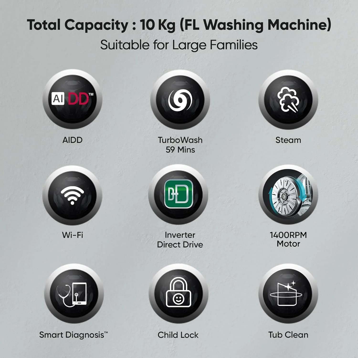 LG 10 Kg 5 Star Ai Direct Drive Wi-Fi Inverter Front Load Automatic Washing Machine (Fhp1410Z7P, Turbowash &amp; Steam For Hygiene Wash, Platinum) - Image 9