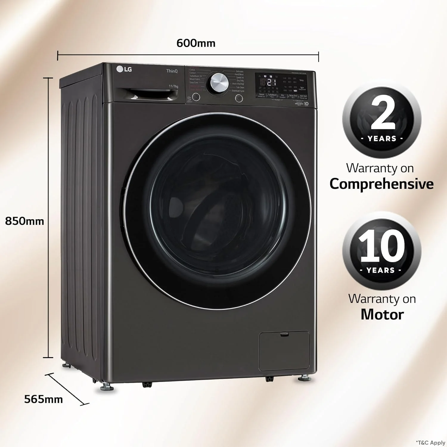 LG 11 Kg (Wash) / 7 Kg (Dry), AI Direct Drive Technology, Steam+ &amp; Wi-Fi Front Load Fully Automatic Washer Dryer (FHD1107STB, Intelligent &amp; Convenient Fabric Care, Wrinkle Care, Black Steel) - Image 10
