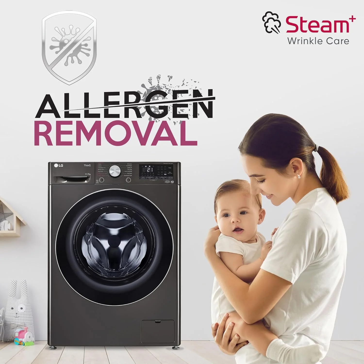 LG 11 Kg (Wash) / 7 Kg (Dry), AI Direct Drive Technology, Steam+ &amp; Wi-Fi Front Load Fully Automatic Washer Dryer (FHD1107STB, Intelligent &amp; Convenient Fabric Care, Wrinkle Care, Black Steel) - Image 3