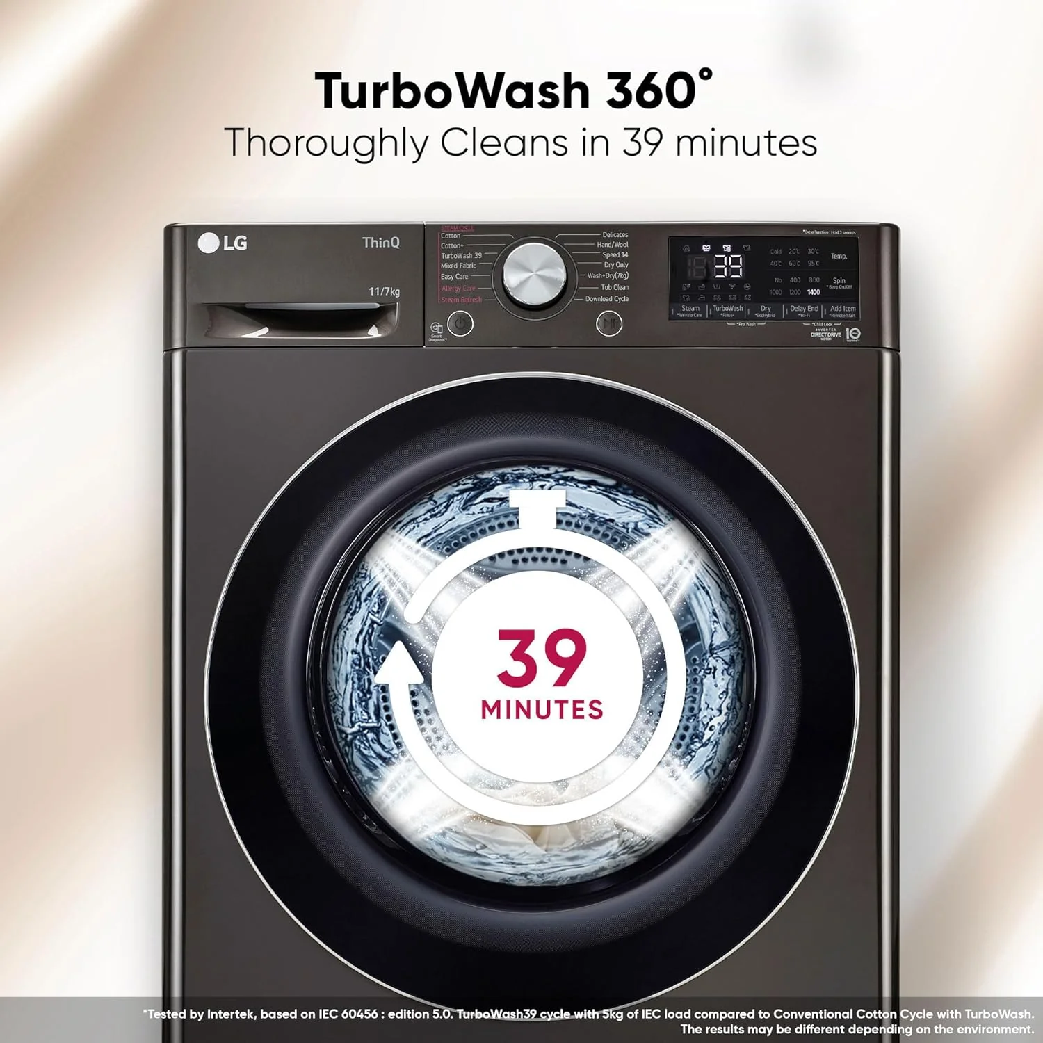 LG 11 Kg (Wash) / 7 Kg (Dry), AI Direct Drive Technology, Steam+ &amp; Wi-Fi Front Load Fully Automatic Washer Dryer (FHD1107STB, Intelligent &amp; Convenient Fabric Care, Wrinkle Care, Black Steel) - Image 4