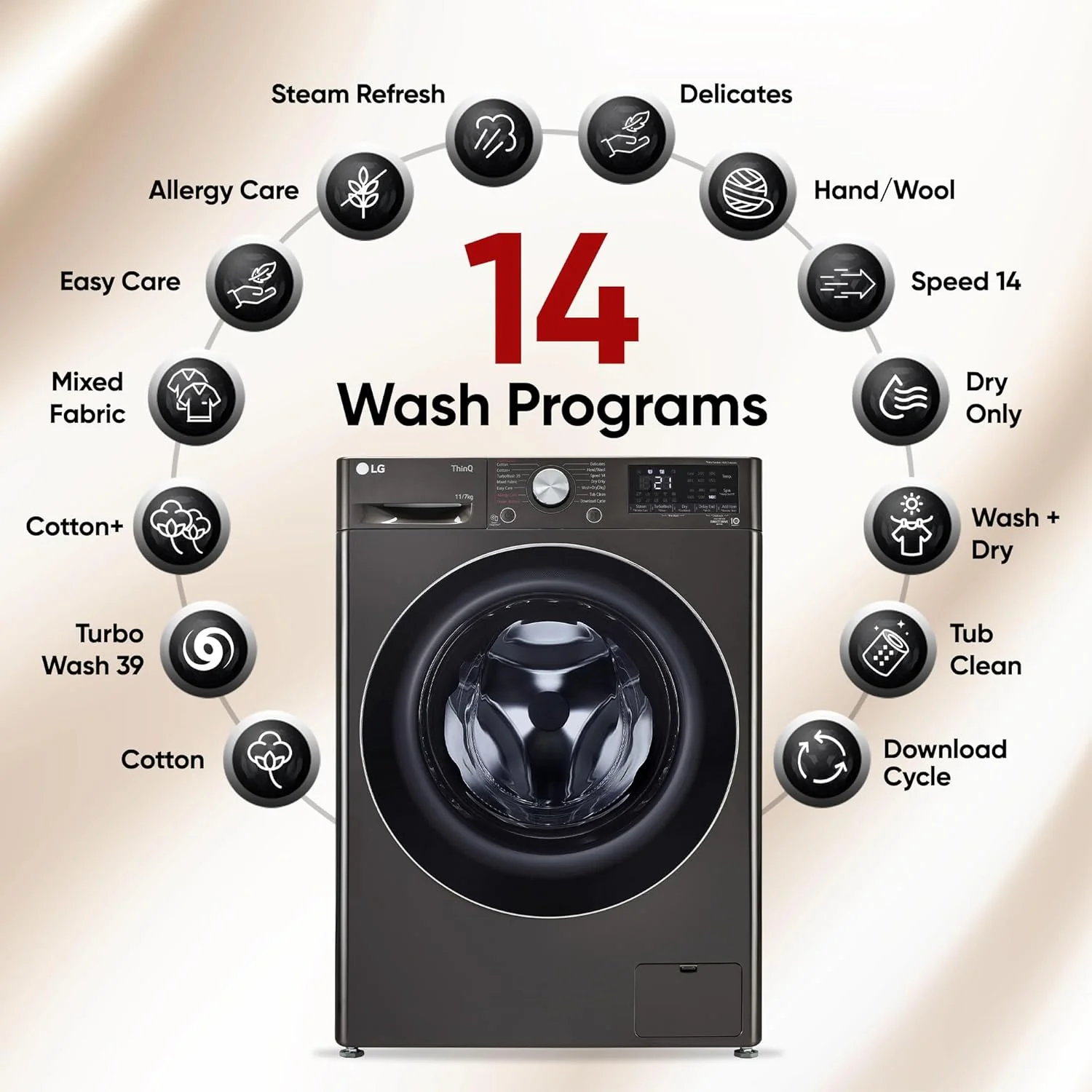 LG 11 Kg (Wash) / 7 Kg (Dry), AI Direct Drive Technology, Steam+ &amp; Wi-Fi Front Load Fully Automatic Washer Dryer (FHD1107STB, Intelligent &amp; Convenient Fabric Care, Wrinkle Care, Black Steel) - Image 9