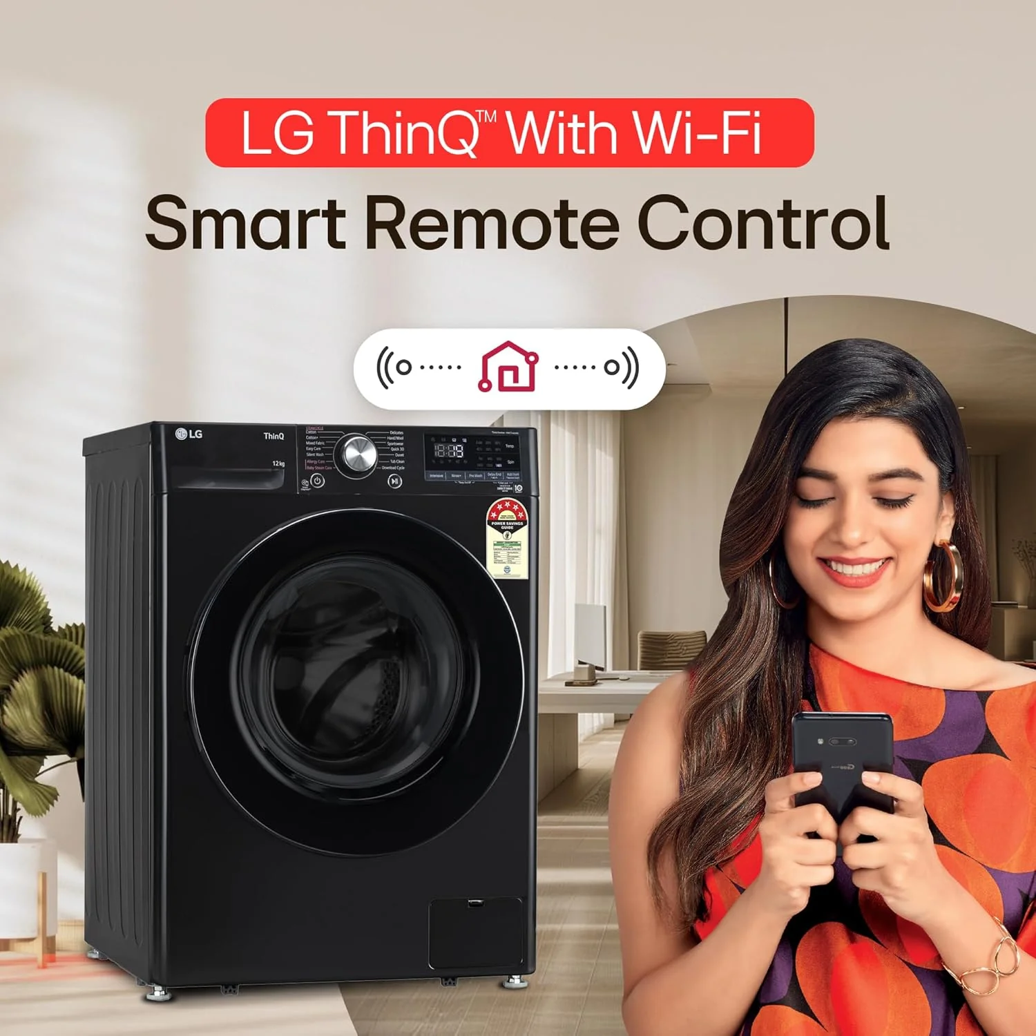 LG 12 Kg, 5 Star, AI Direct Drive Technology, Wi-Fi, Steam Fully Automatic Front-Loading Washing Machine (FHP1412Z5O, Intelligent & Convenient Fabric Care, Allergy Care, Remote Control, Onyx Black) - Image 4