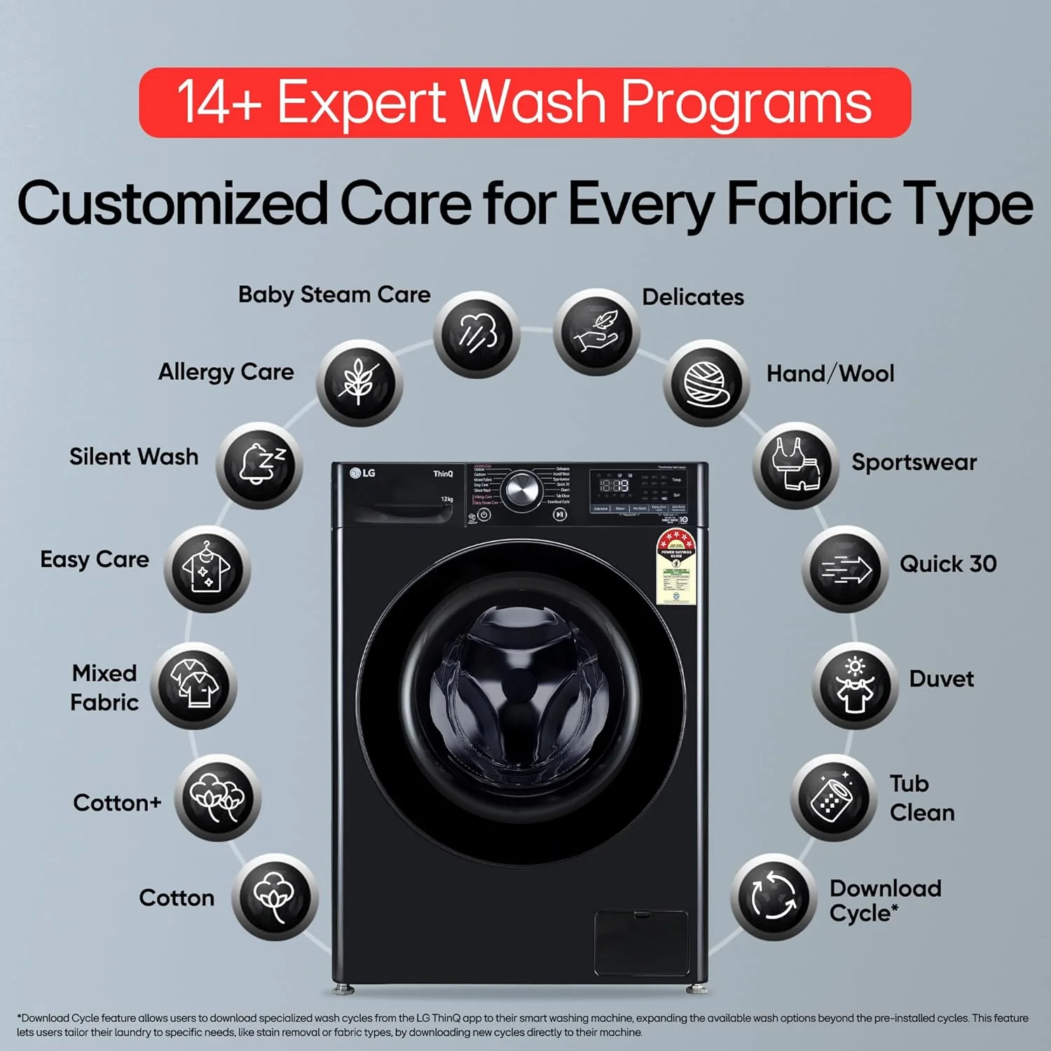 LG 12 Kg, 5 Star, AI Direct Drive Technology, Wi-Fi, Steam Fully Automatic Front-Loading Washing Machine (FHP1412Z5O, Intelligent & Convenient Fabric Care, Allergy Care, Remote Control, Onyx Black) - Image 5