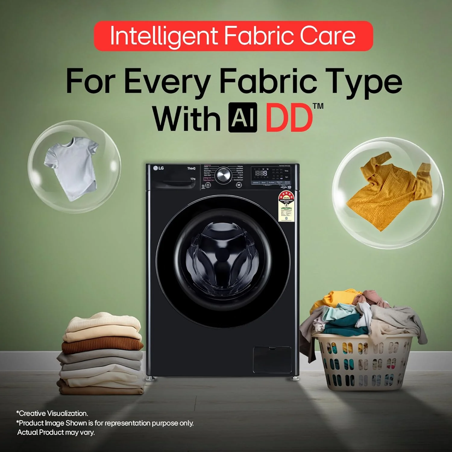 LG 12 Kg, 5 Star, AI Direct Drive Technology, Wi-Fi, Steam Fully Automatic Front-Loading Washing Machine (FHP1412Z5O, Intelligent & Convenient Fabric Care, Allergy Care, Remote Control, Onyx Black) - Image 9
