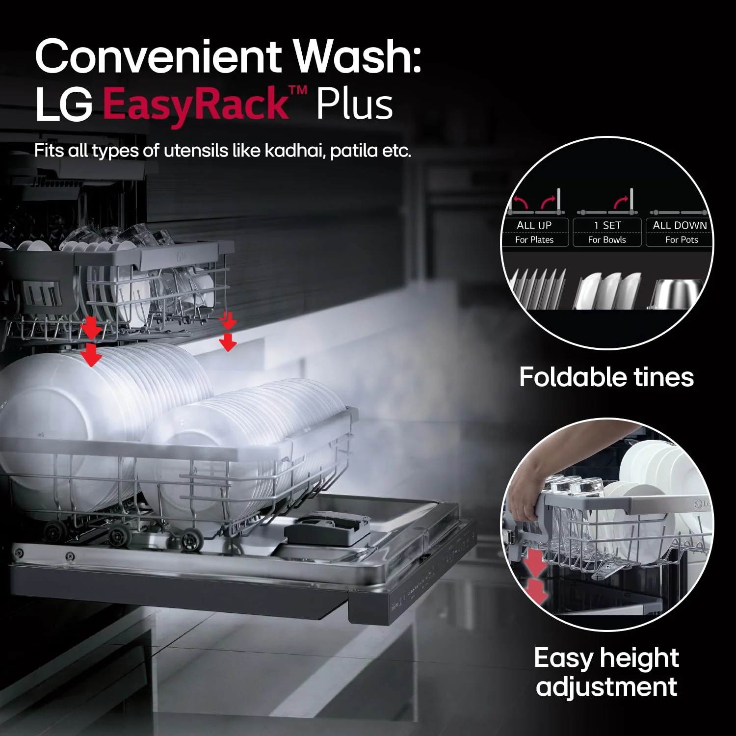 LG 14 Place Setting Free Standing Dish Washer with TrueSteam, QuadWash, EasyRack Plus, Wi-Fi Enabled (DFB424FM, Matte Black, Inverter Direct Drive Motor) - Image 7