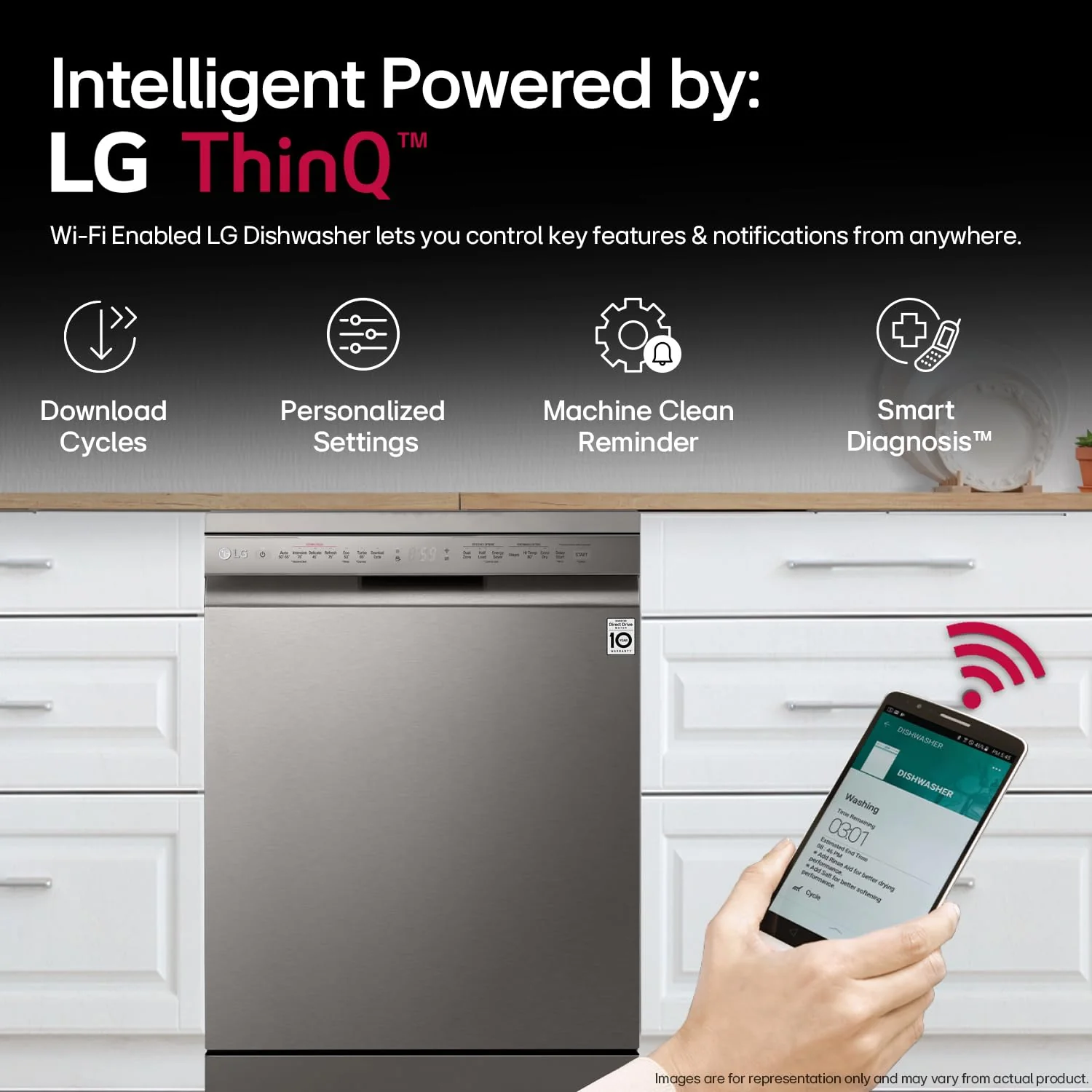LG 14 Place Settings Inverter Direct Drive, Wi-Fi Free Standing Dishwasher (DFB424FP, Silver, Silent Operation, Tough Stain Removal, Adjustable racks & TrueSteam) - Image 3