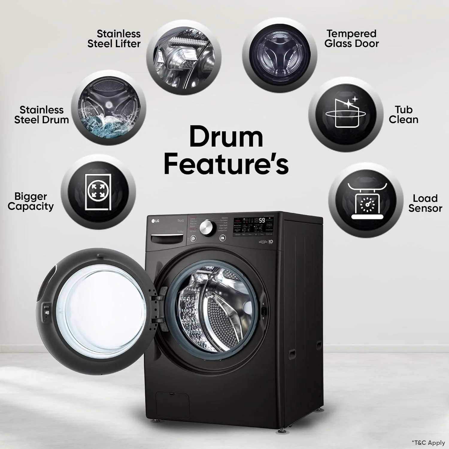 LG 15 Kg (Wash) / 8 Kg (Dry) Ai Direct Drive with Wi-Fi Fully Automatic Front-Loading Washer Dryer (FHD1508STB, With Steam Remove Allergen & TurboWash, Black VCM) - Image 14