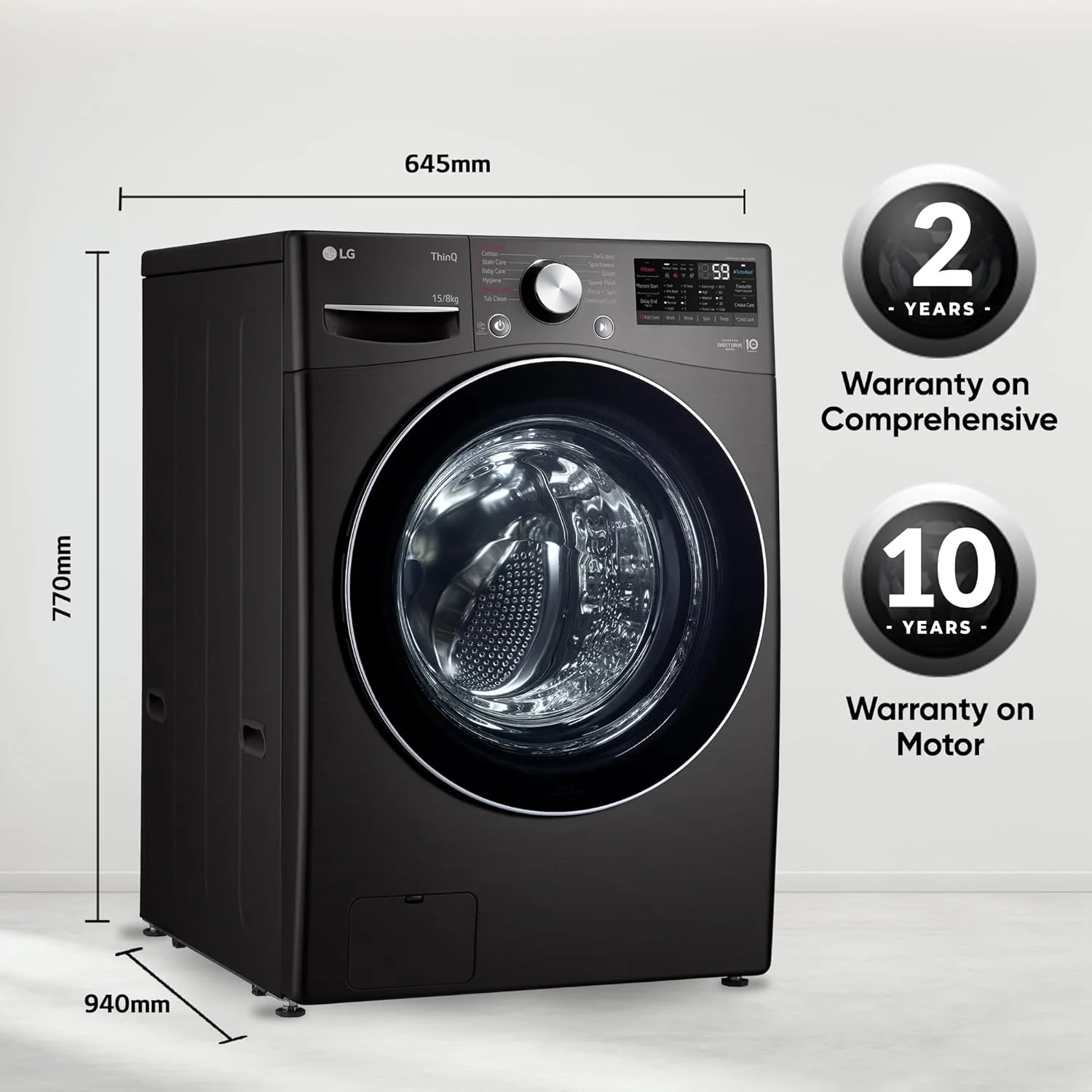 LG 15 Kg (Wash) / 8 Kg (Dry) Ai Direct Drive with Wi-Fi Fully Automatic Front-Loading Washer Dryer (FHD1508STB, With Steam Remove Allergen & TurboWash, Black VCM) - Image 15
