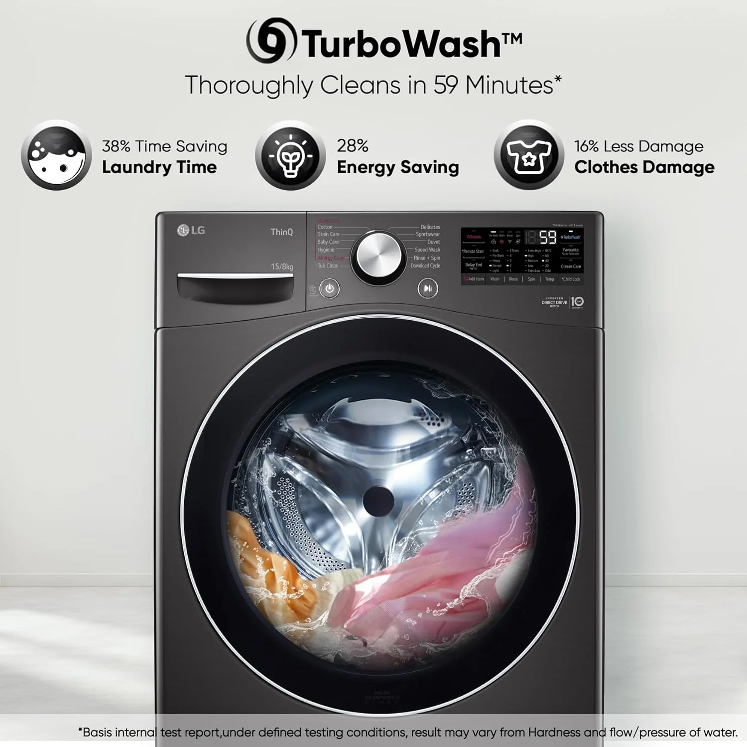LG 15 Kg (Wash) / 8 Kg (Dry) Ai Direct Drive with Wi-Fi Fully Automatic Front-Loading Washer Dryer (FHD1508STB, With Steam Remove Allergen & TurboWash, Black VCM) - Image 2