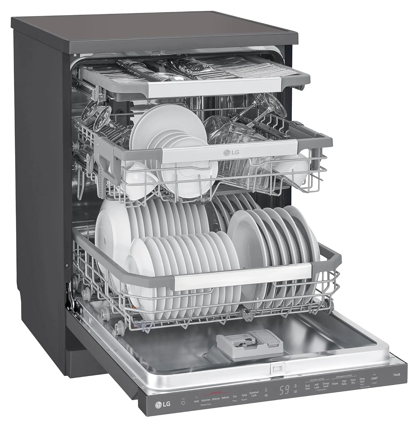 LG 15 Place Settings with TrueSteam Technology Freestanding Dishwasher (DFB335HM, Matte Black, Auto Open Door, QuadWash, EasyRack Plus-Easy to load all types of utensils, Direct Drive Motor & Wi-Fi) - Image 7