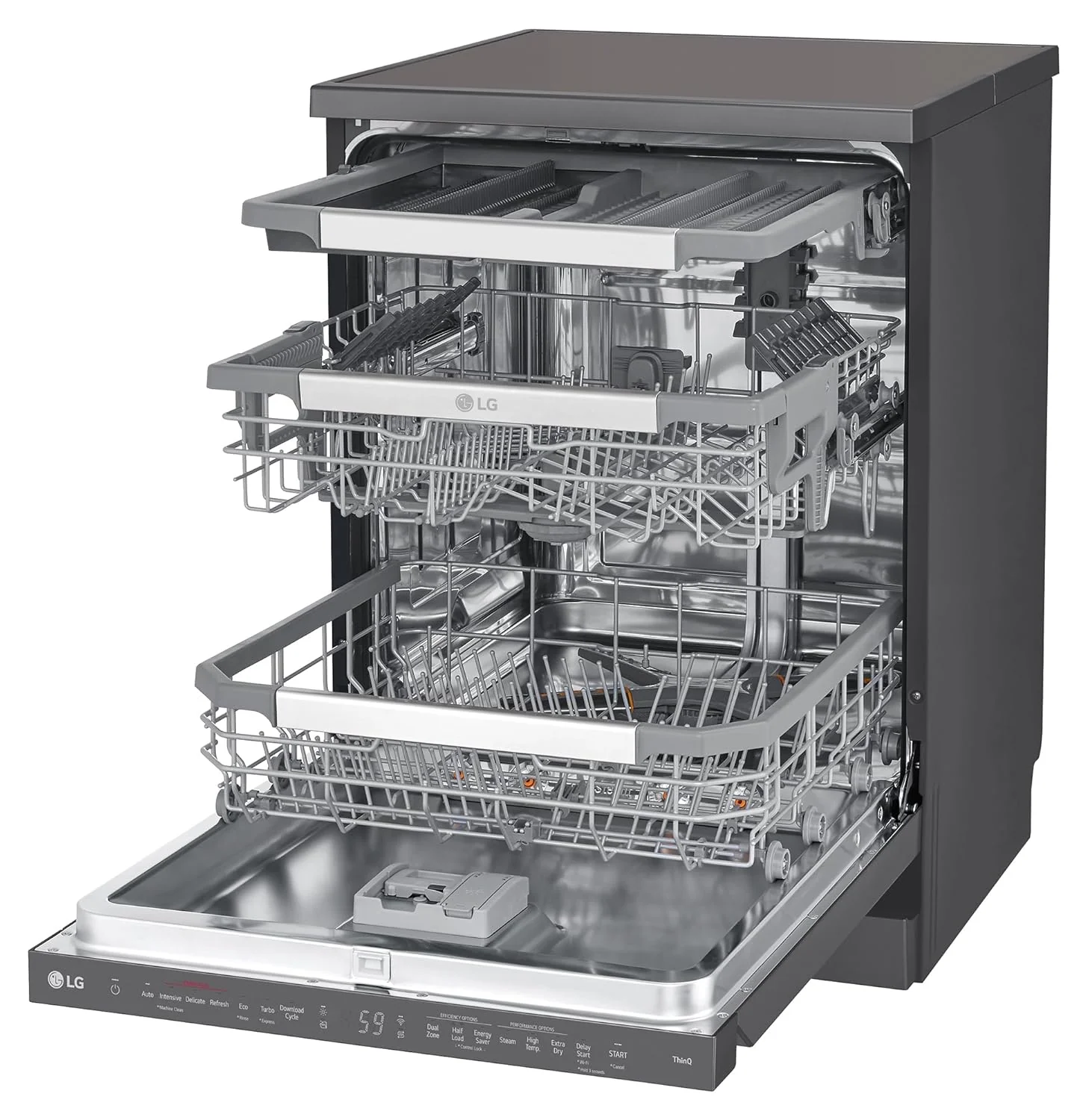 LG 15 Place Settings with TrueSteam Technology Freestanding Dishwasher (DFB335HM, Matte Black, Auto Open Door, QuadWash, EasyRack Plus-Easy to load all types of utensils, Direct Drive Motor & Wi-Fi) - Image 8
