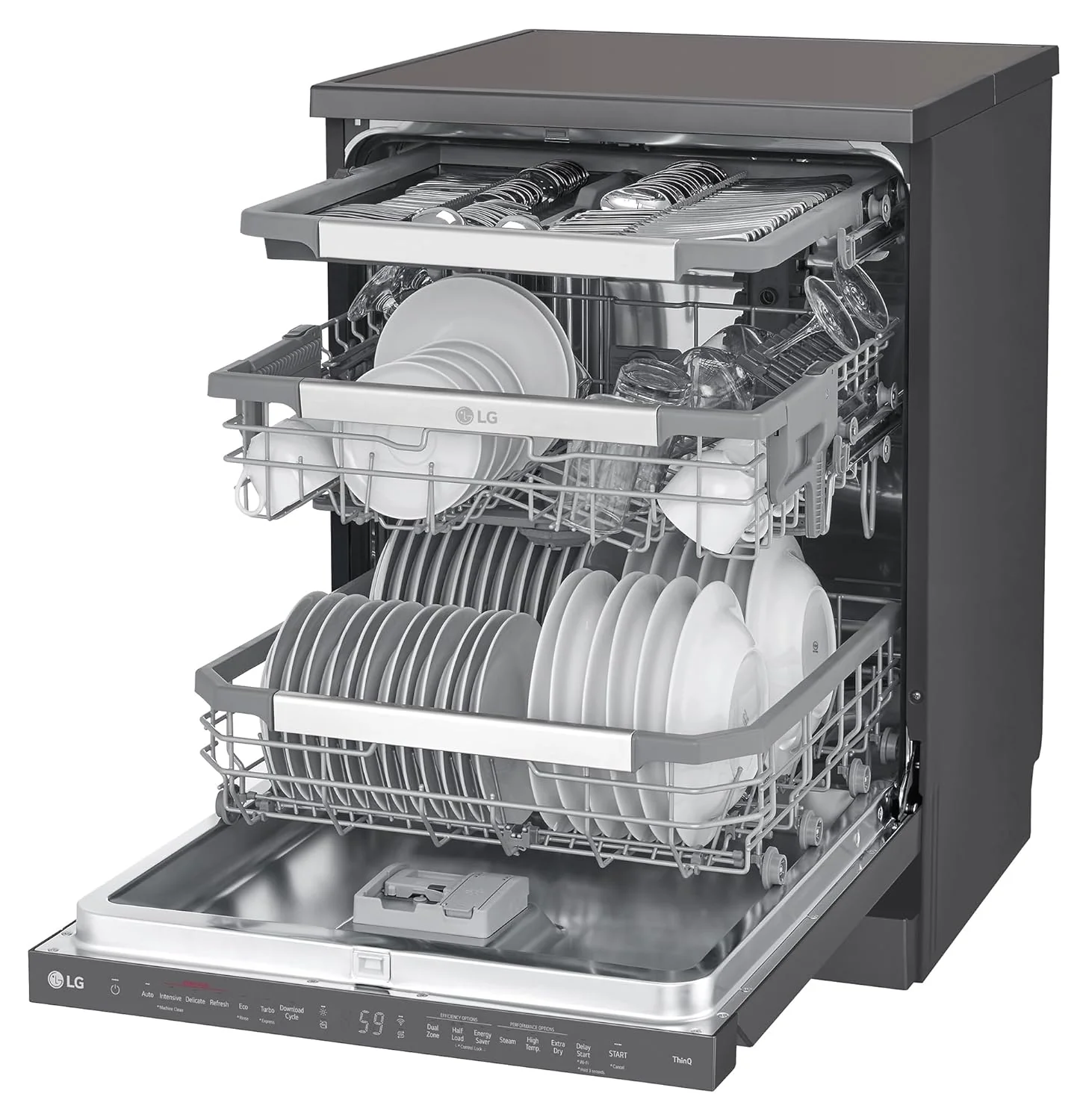 LG 15 Place Settings with TrueSteam Technology Freestanding Dishwasher (DFB335HM, Matte Black, Auto Open Door, QuadWash, EasyRack Plus-Easy to load all types of utensils, Direct Drive Motor & Wi-Fi) - Image 9
