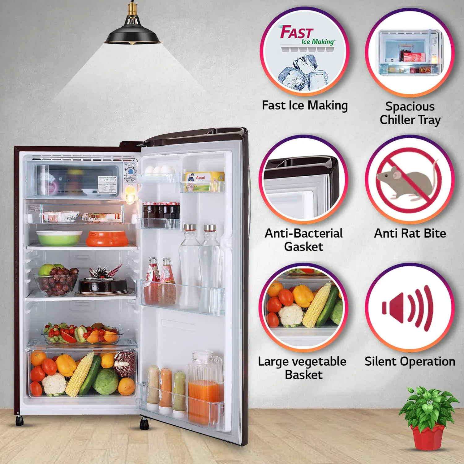 LG 190 L 5 Star Smart Inverter Direct-Cool Single Door Refrigerator Appliance (GL-B201ASEZ, Scarlet Euphoria, With Smart Connect & Fast Ice Making, 2022 Model) - Image 12