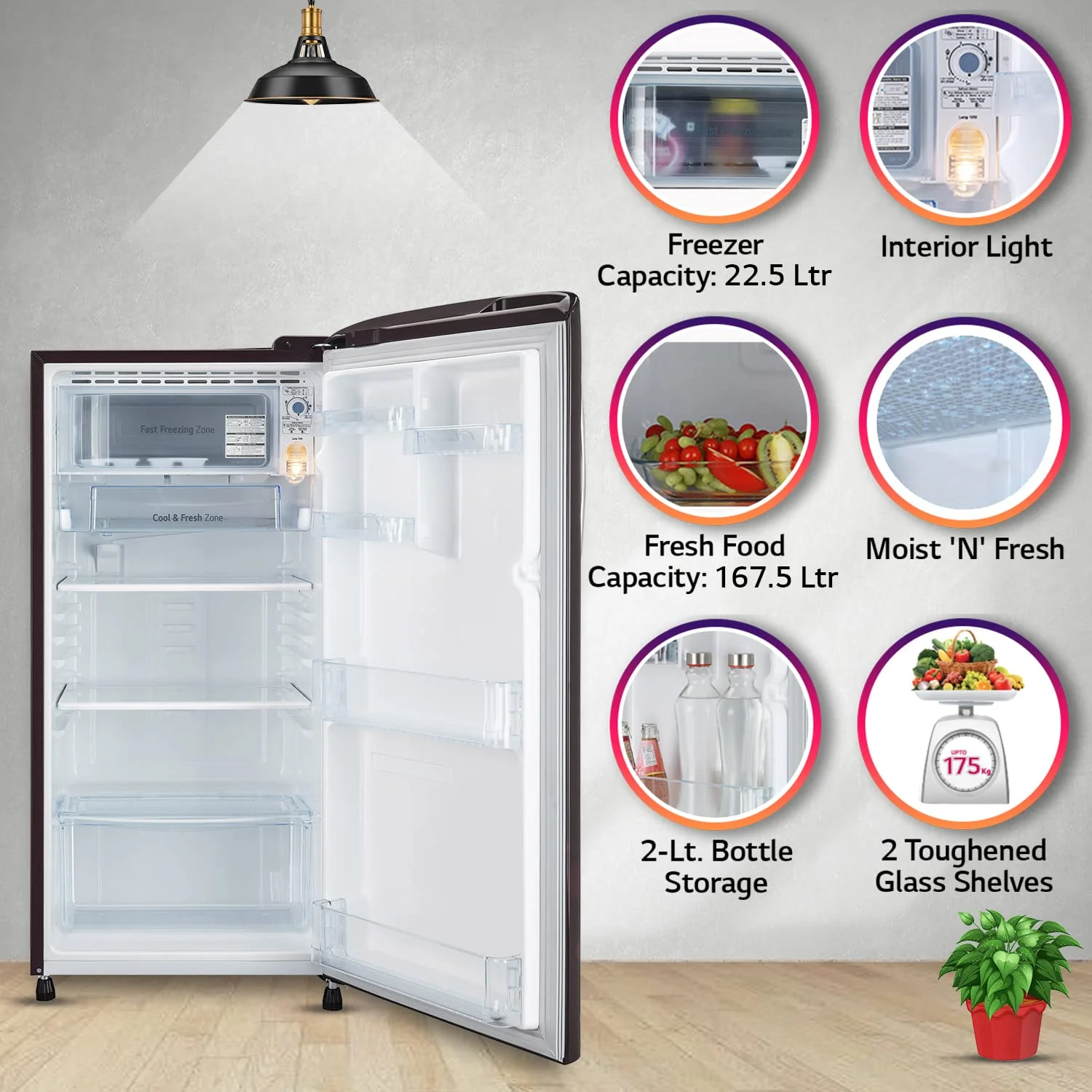 LG 190 L 5 Star Smart Inverter Direct-Cool Single Door Refrigerator Appliance (GL-B201ASEZ, Scarlet Euphoria, With Smart Connect & Fast Ice Making, 2022 Model) - Image 13