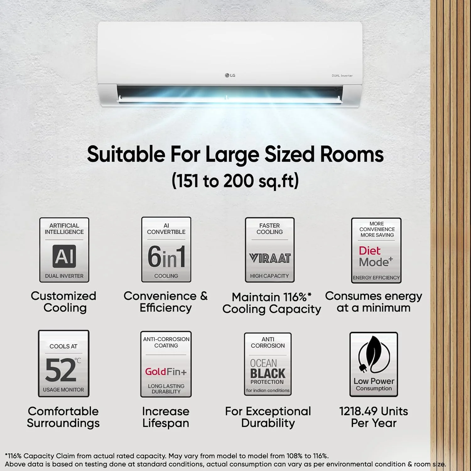 LG 2 Ton 3 Star DUAL Inverter Split AC (Copper, AI Convertible 6-in-1, Diet Mode+, Faster Cooling &amp; Energy Saving, 4 Way Swing, HD Filter with Anti-Virus Protection, US-Q24ENXE, White) - Image 11