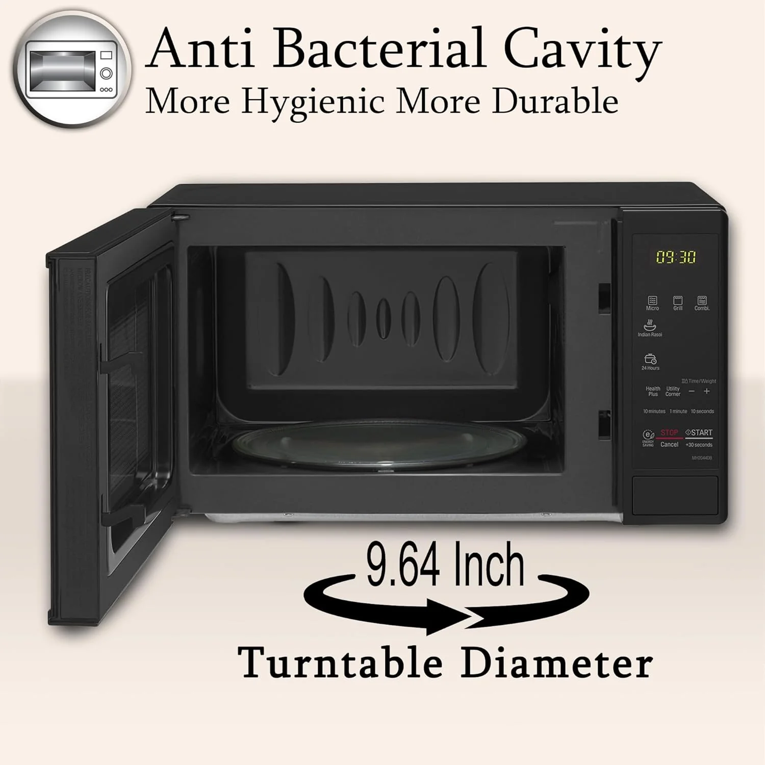 LG 20 L Grill Microwave Oven (MH2044DB, Black, Quartz Heater, I-Wave Technology, Indian Cuisine, Auto Cook Menu, Steam Clean, Anti-Bacterial Cavity & Health plus Menu) - Image 3