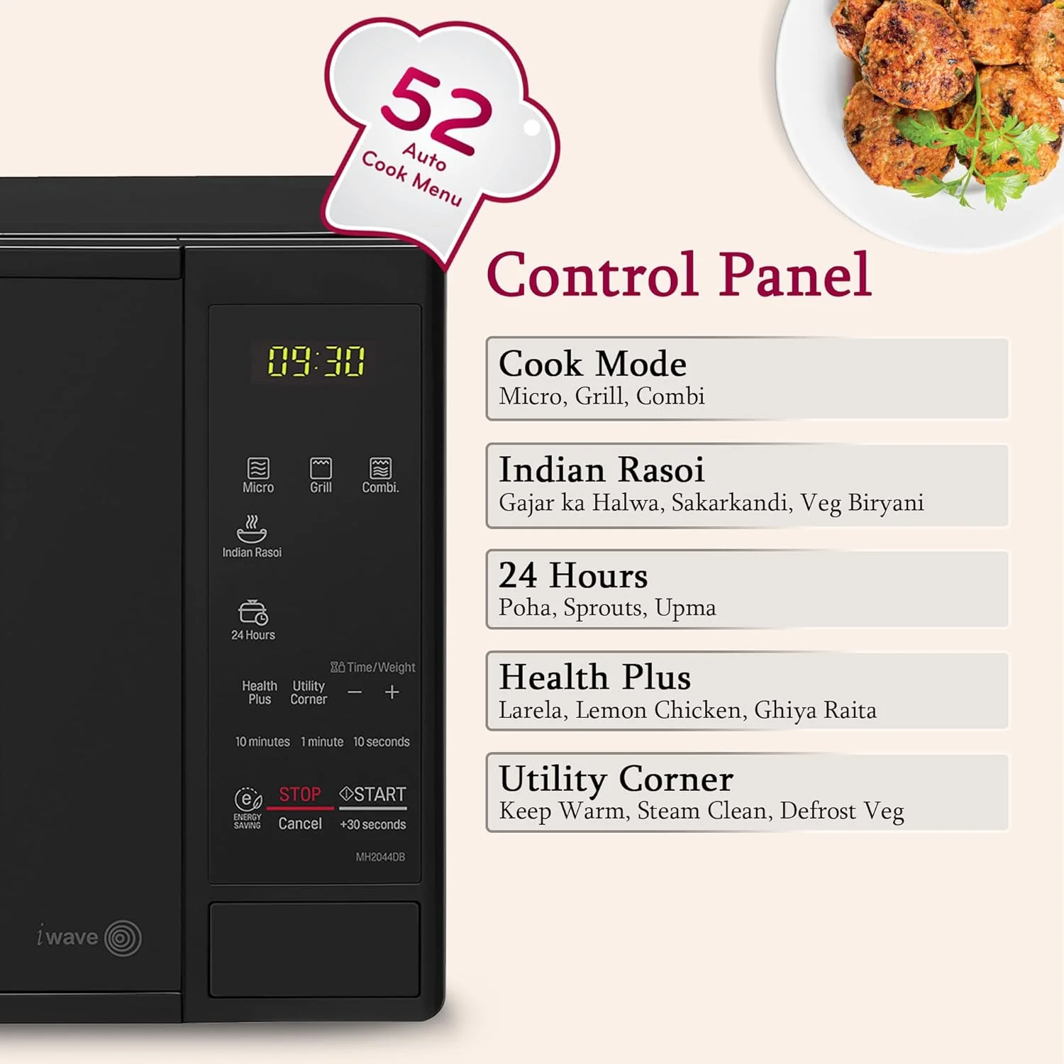 LG 20 L Grill Microwave Oven (MH2044DB, Black, Quartz Heater, I-Wave Technology, Indian Cuisine, Auto Cook Menu, Steam Clean, Anti-Bacterial Cavity & Health plus Menu) - Image 5