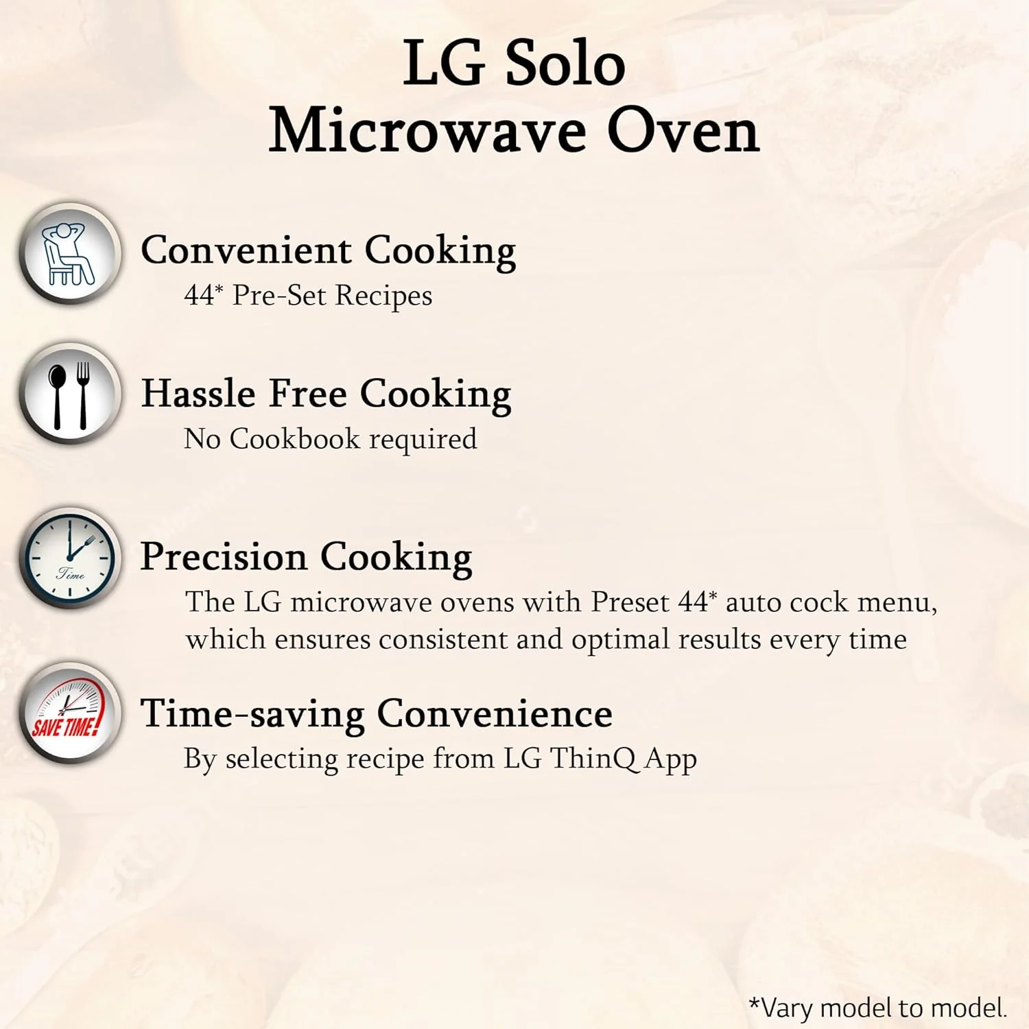 LG 20 L Solo Microwave Oven (MS2043BP, Black, Health plus Menu, I-Wave Technology, Indian Cuisine, Even Reheat &amp; Defrost, Auto Cook Menu, Anti-Bacterial Cavity &amp; Steam Clean) - Image 11