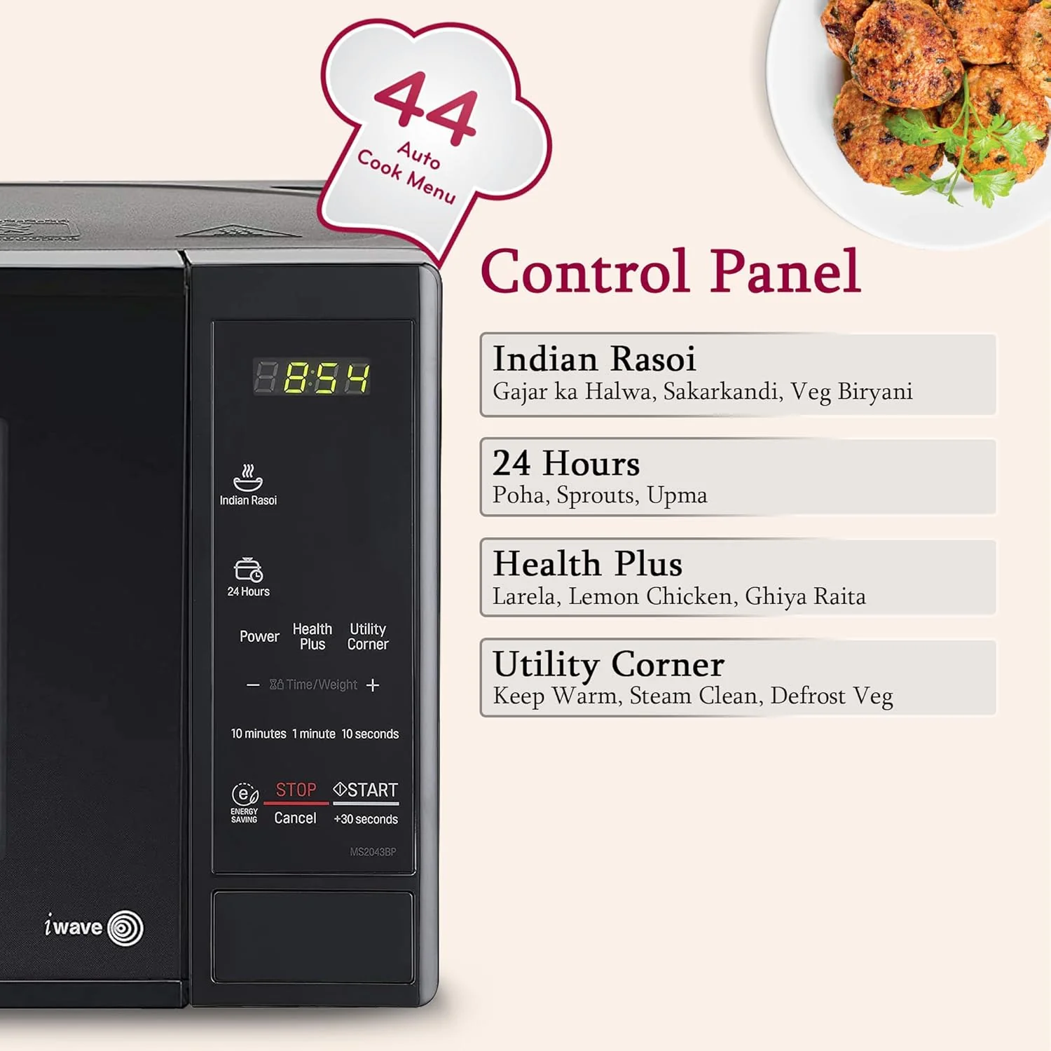 LG 20 L Solo Microwave Oven (MS2043BP, Black, Health plus Menu, I-Wave Technology, Indian Cuisine, Even Reheat &amp; Defrost, Auto Cook Menu, Anti-Bacterial Cavity &amp; Steam Clean) - Image 13